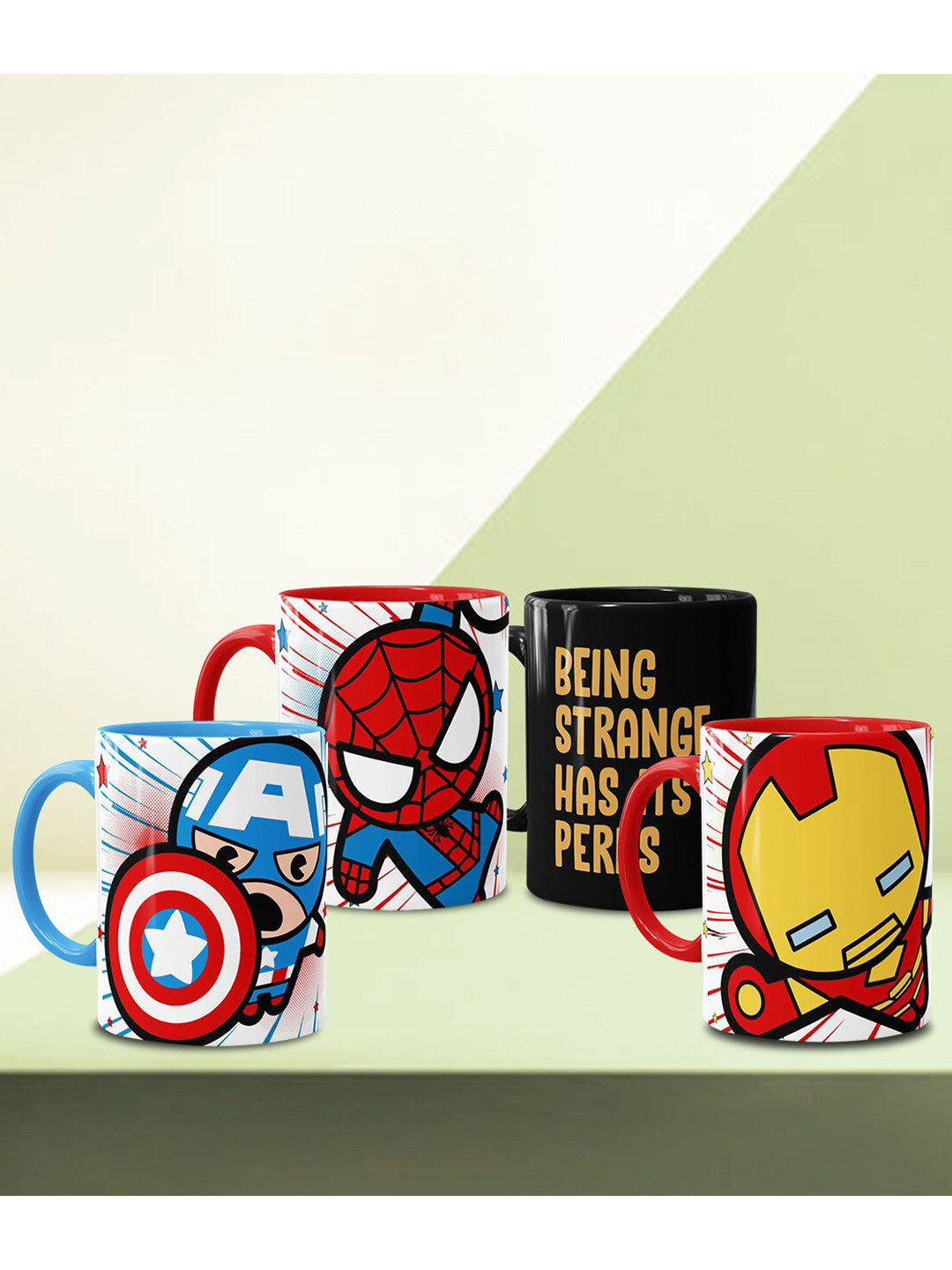 

macmerise Set Of 4 Multicoloured Printed Ceramic Glossy Mugs, Multi