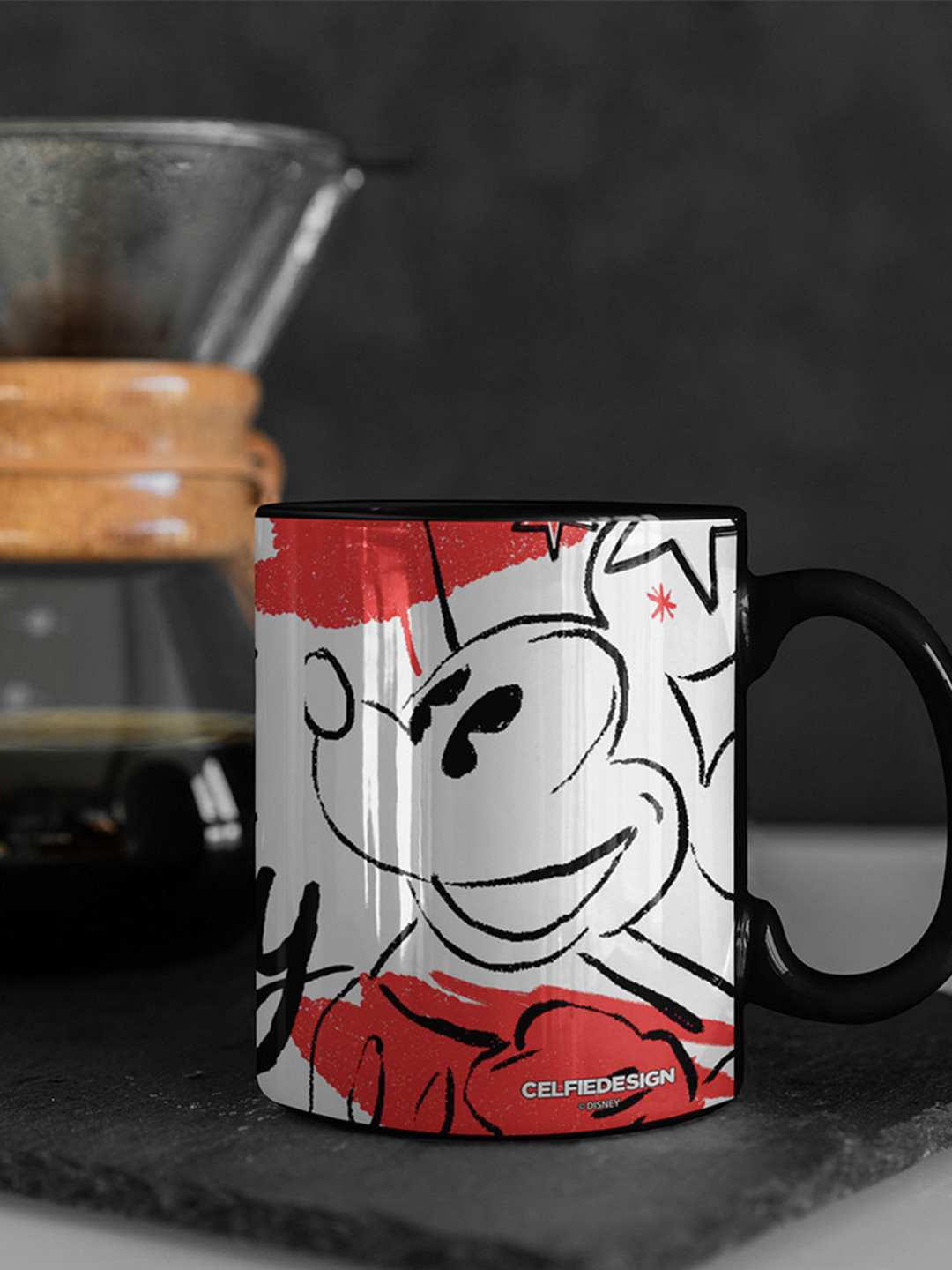 

macmerise White & Black Oh Boy Mickey Printed Ceramic Glossy Mug