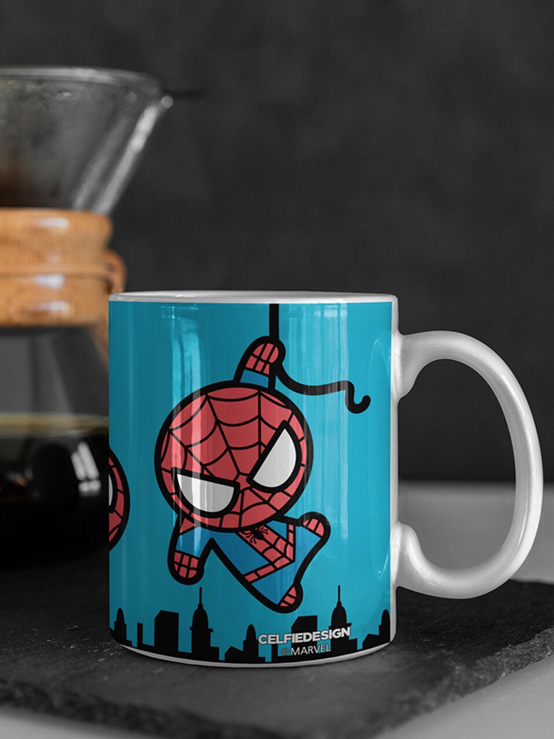 

macmerise Blue & Red Printed Spidey Kawaii Ceramic Glossy Mug
