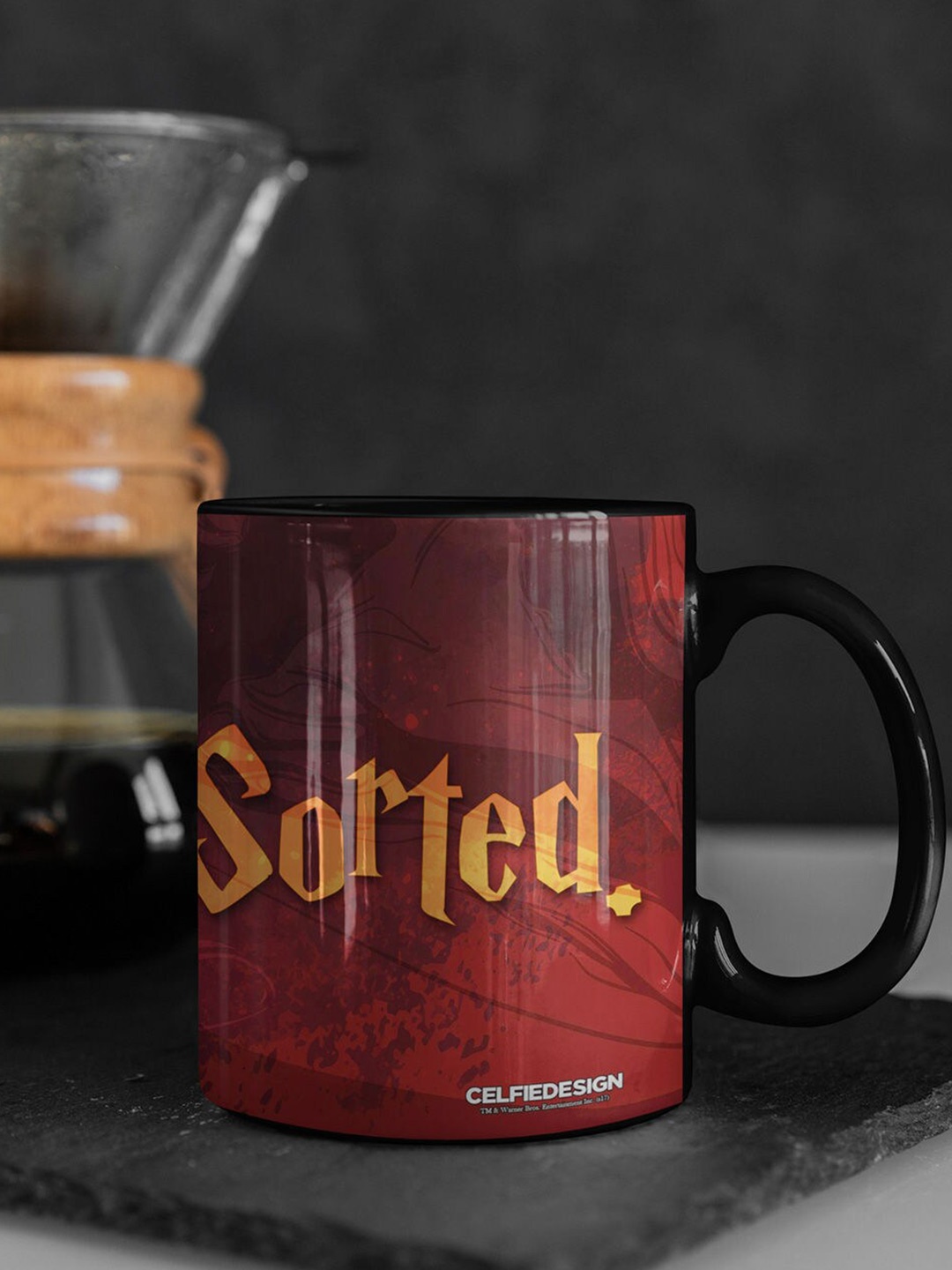 

macmerise Red & Yellow Printed Ceramic Glossy Mugs Set of Cups and Mugs