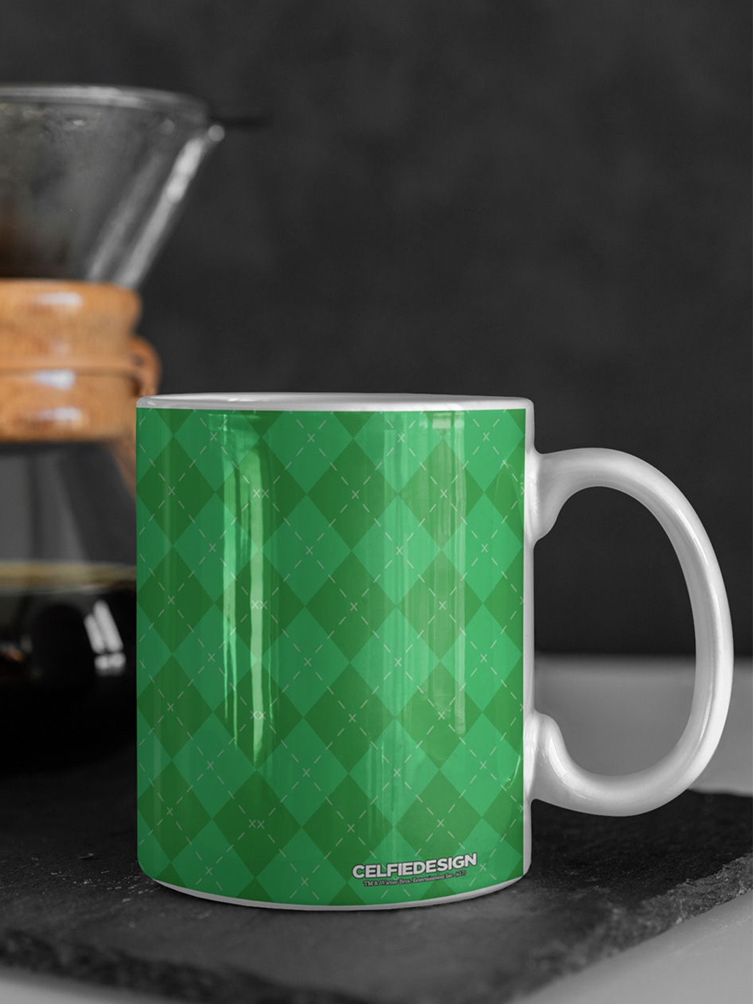 

macmerise Green & White Printed Ceramic Glossy Mug