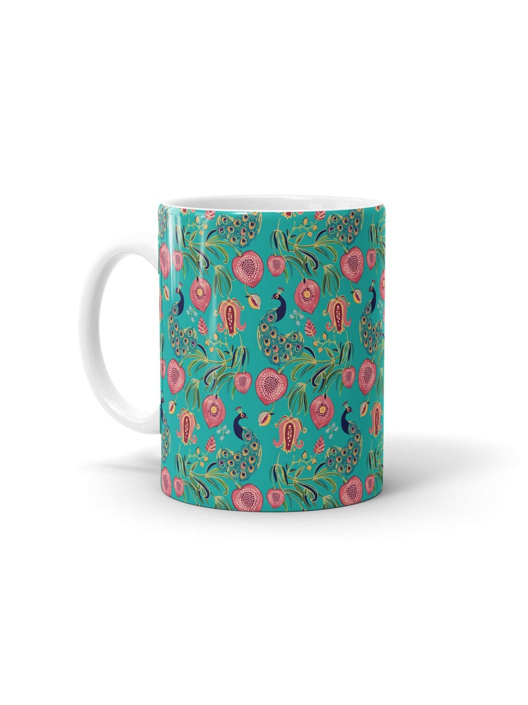 

macmerise Green & Peach-Coloured Printed Ceramic Glossy Mug