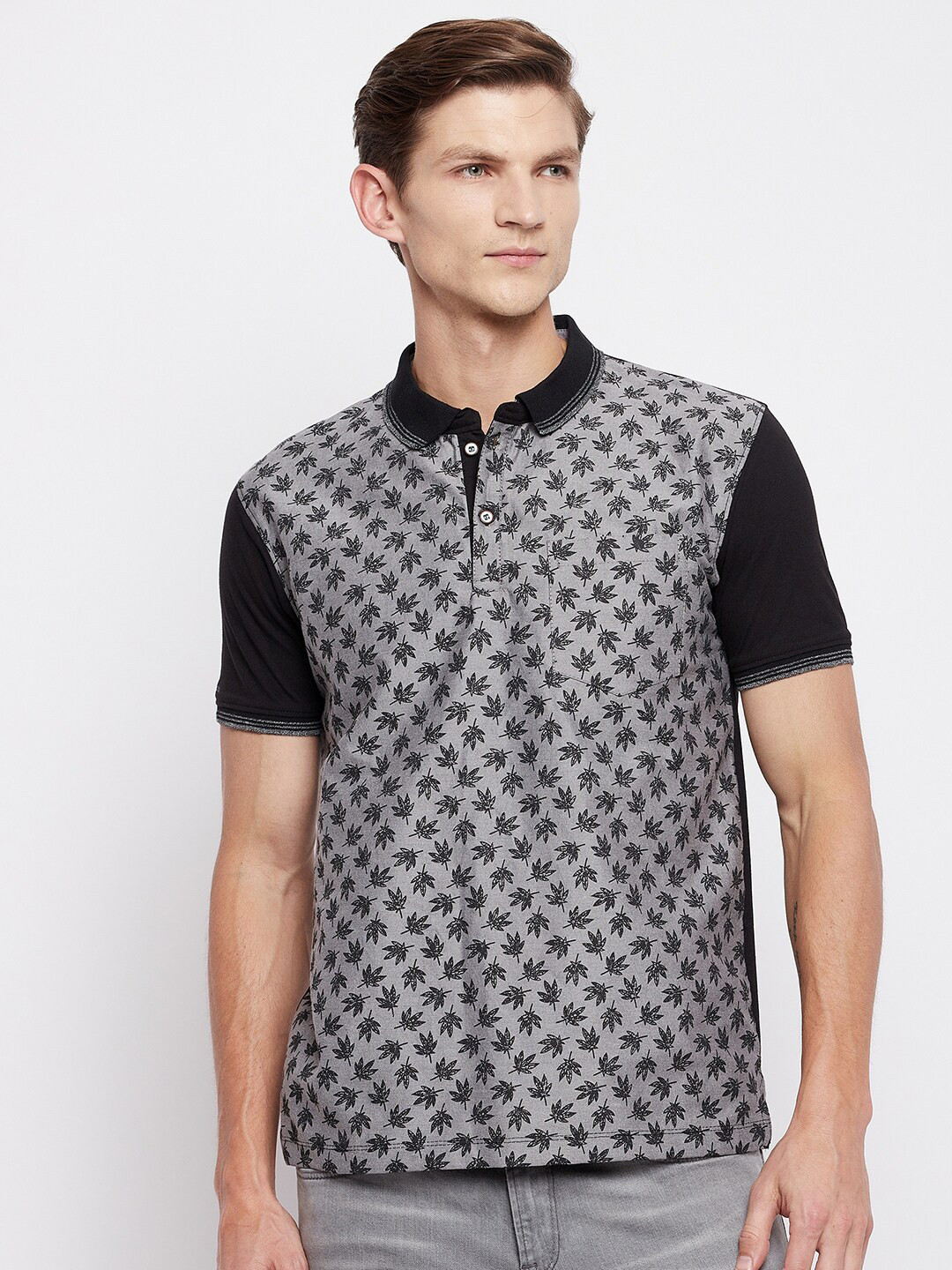 

Adobe Men Black Printed Mandarin Collar T-shirt