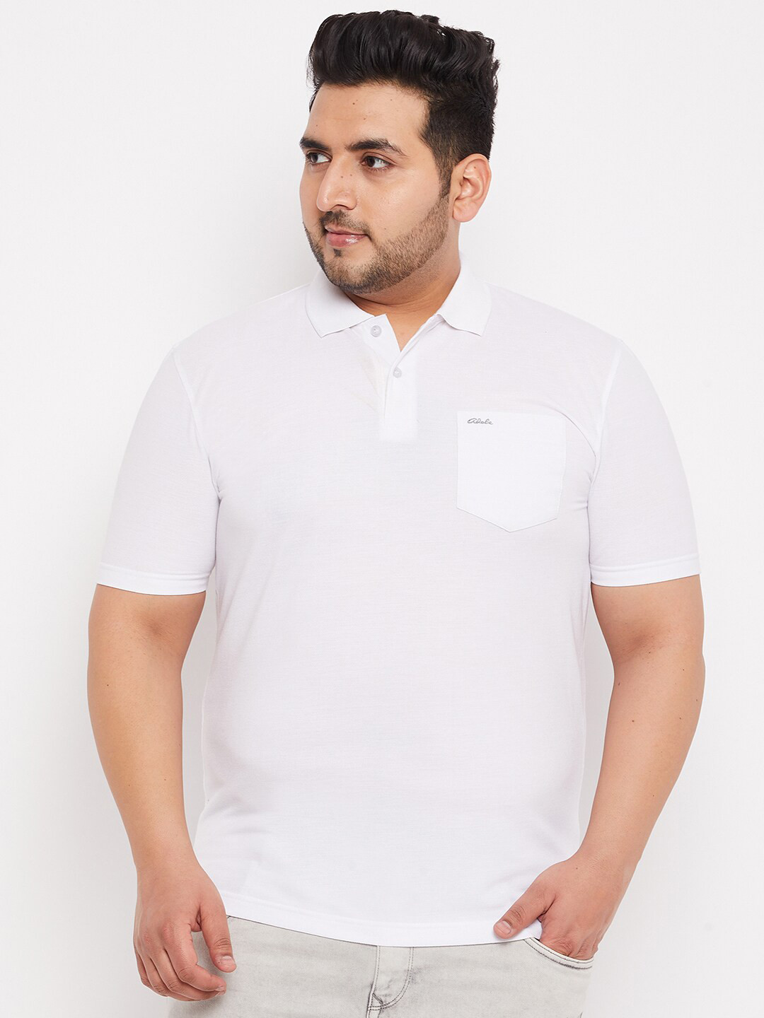 

Adobe Men White Polo Collar T-shirt
