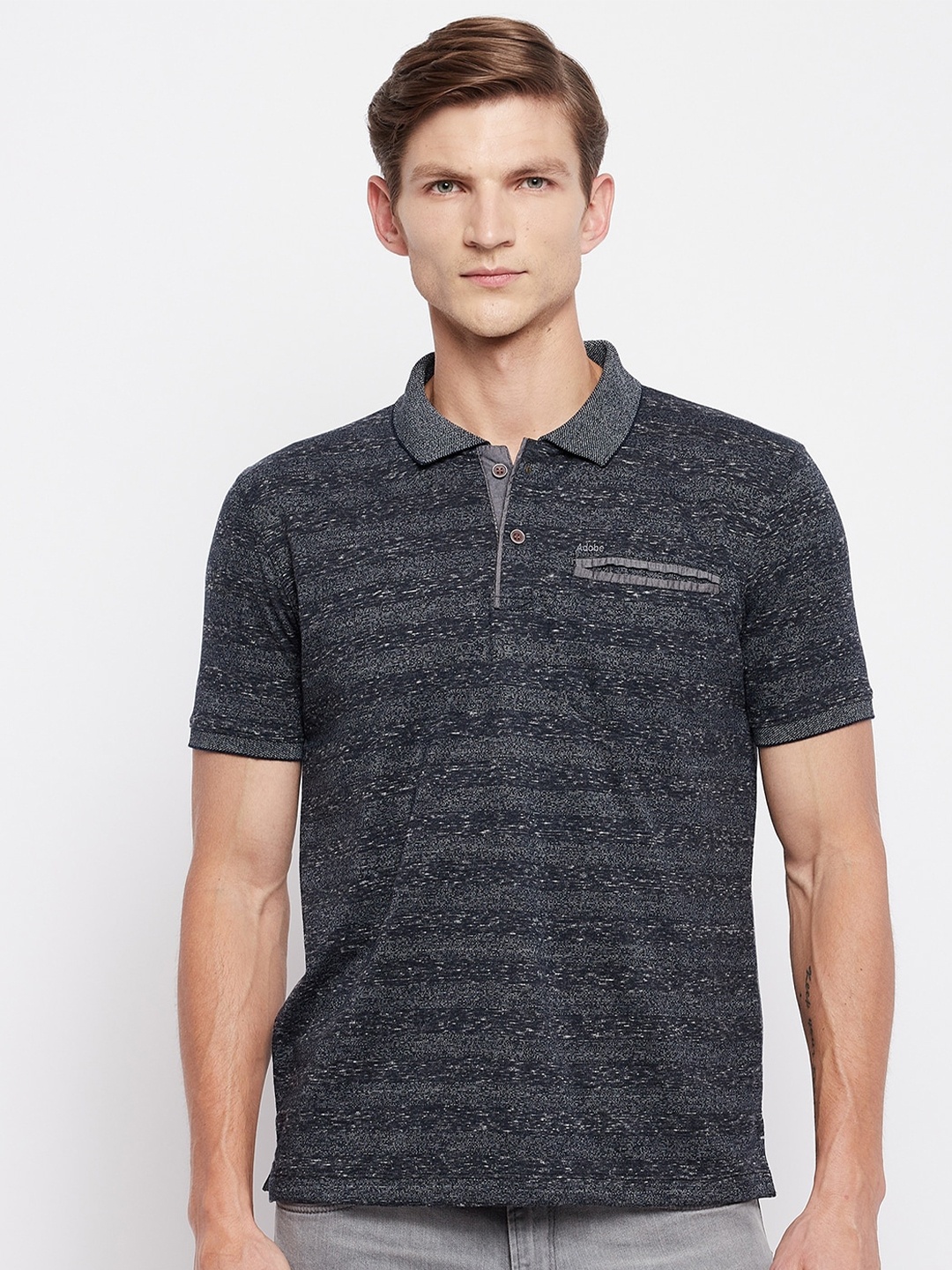 

Adobe Men Charcoal Polo Collar T-shirt