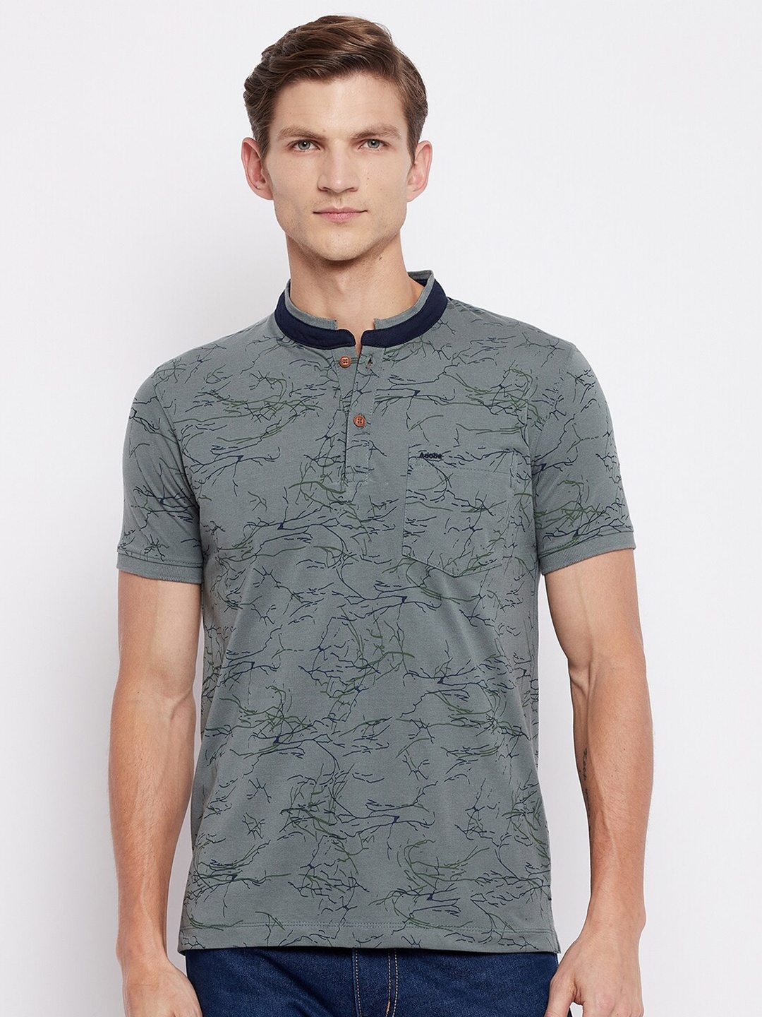 

Adobe Men Green Printed Henley Neck T-shirt