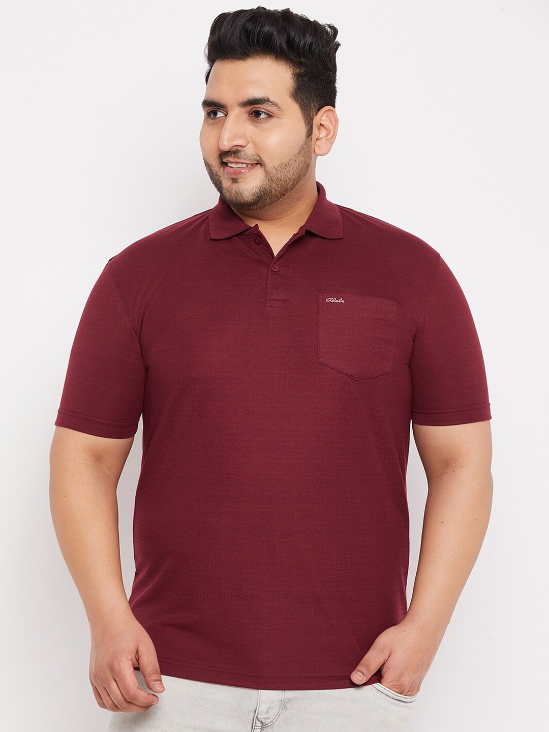 

Adobe Men Burgundy Polo Collar T-shirt
