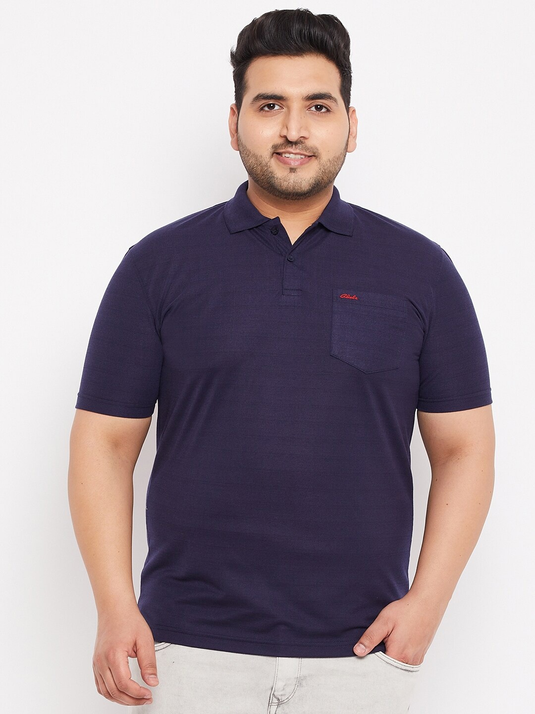 

Adobe Men Navy Blue Polo Collar T-shirt