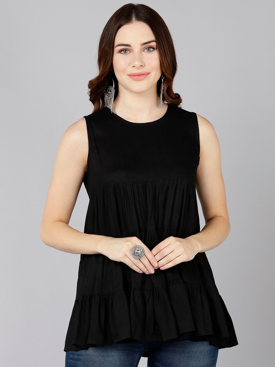 

ZNX Clothing Black Solid A-line Top