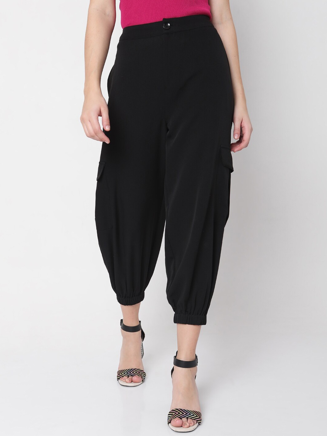 

Vero Moda Women Black Straight Fit High-Rise Pleated Trousers