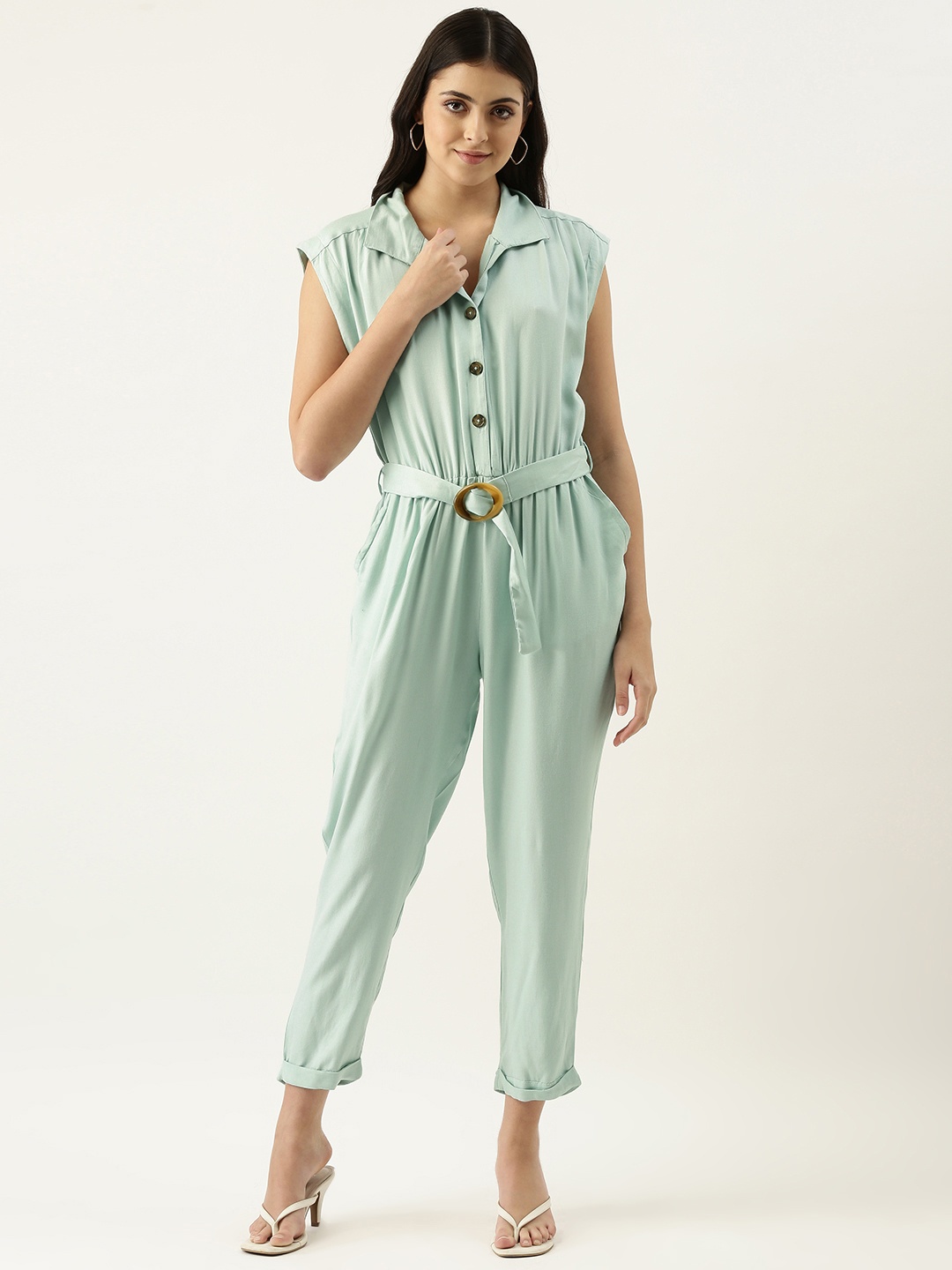 

FOREVER 21 Blue Pleated Basic Jumpsuit