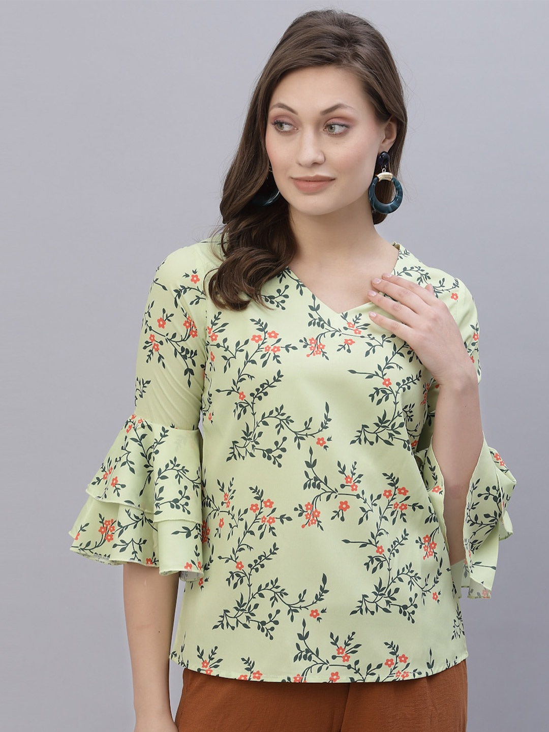 

Style Quotient Yellow Floral Print Crepe Wrap Top