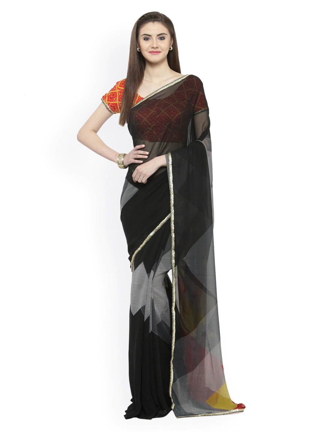 

KALINI Black & Grey Printed Pure Georgette Saree