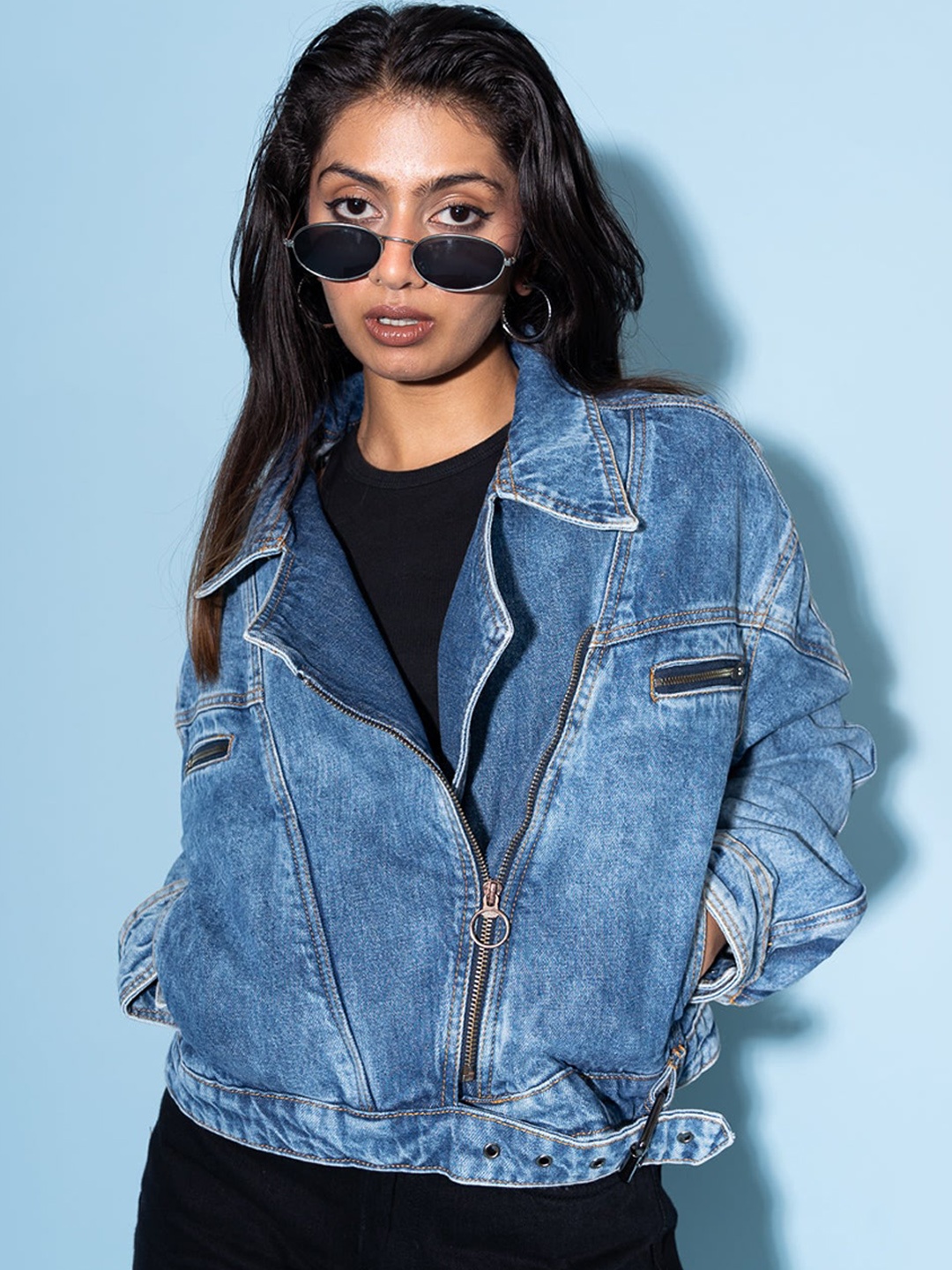 

FREAKINS Women Blue Washed Jacket