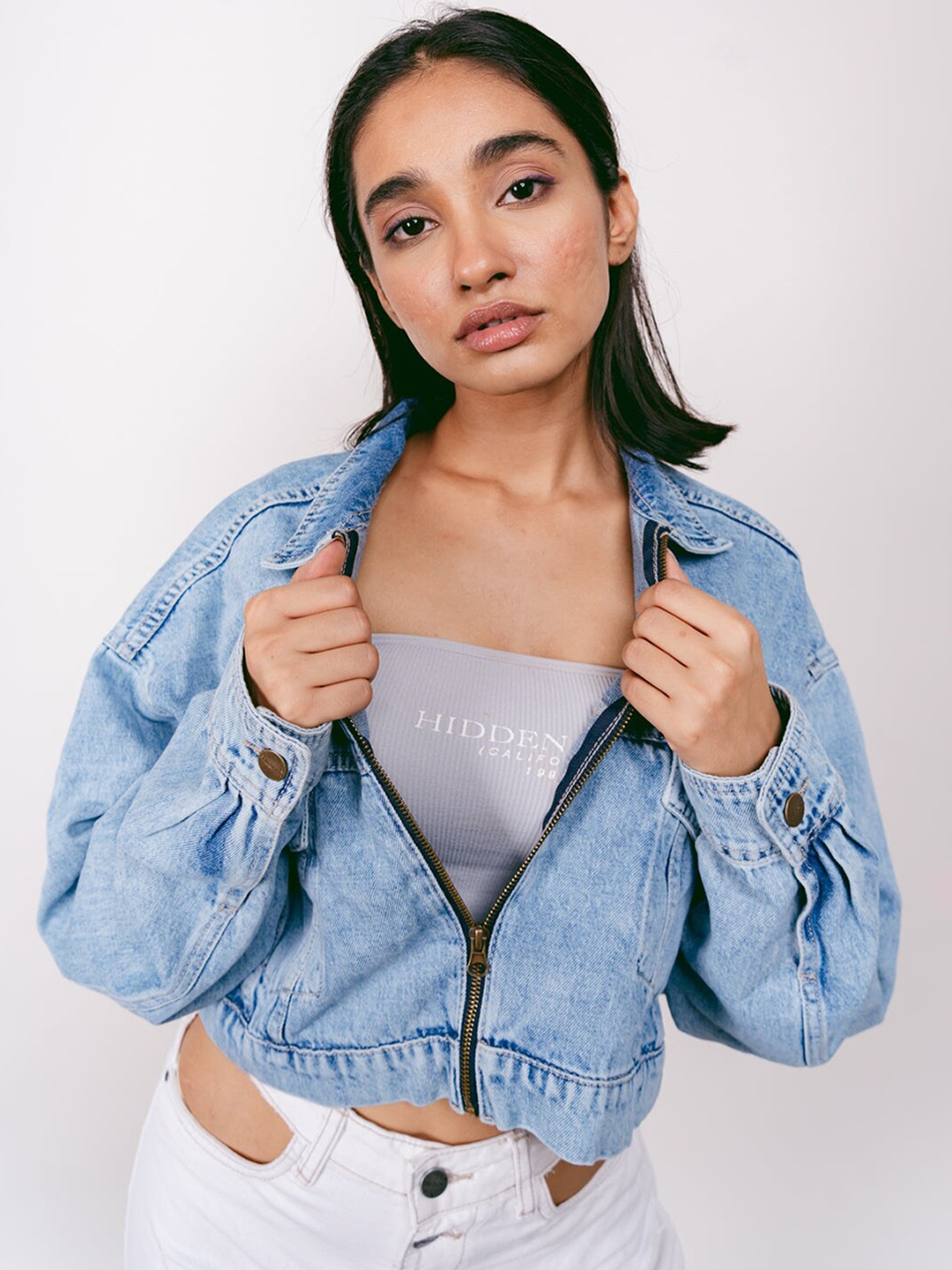 

FREAKINS Women Stylish Blue Washed Jacket