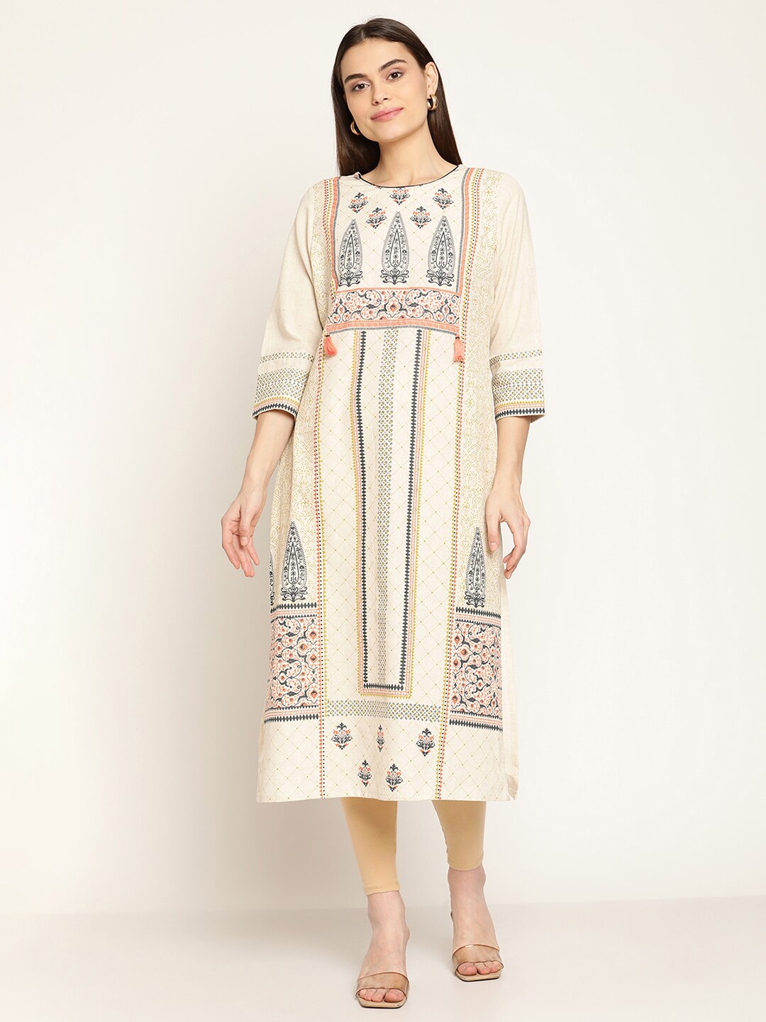 

Cantabil Off White Ethnic Motifs Printed Kurti