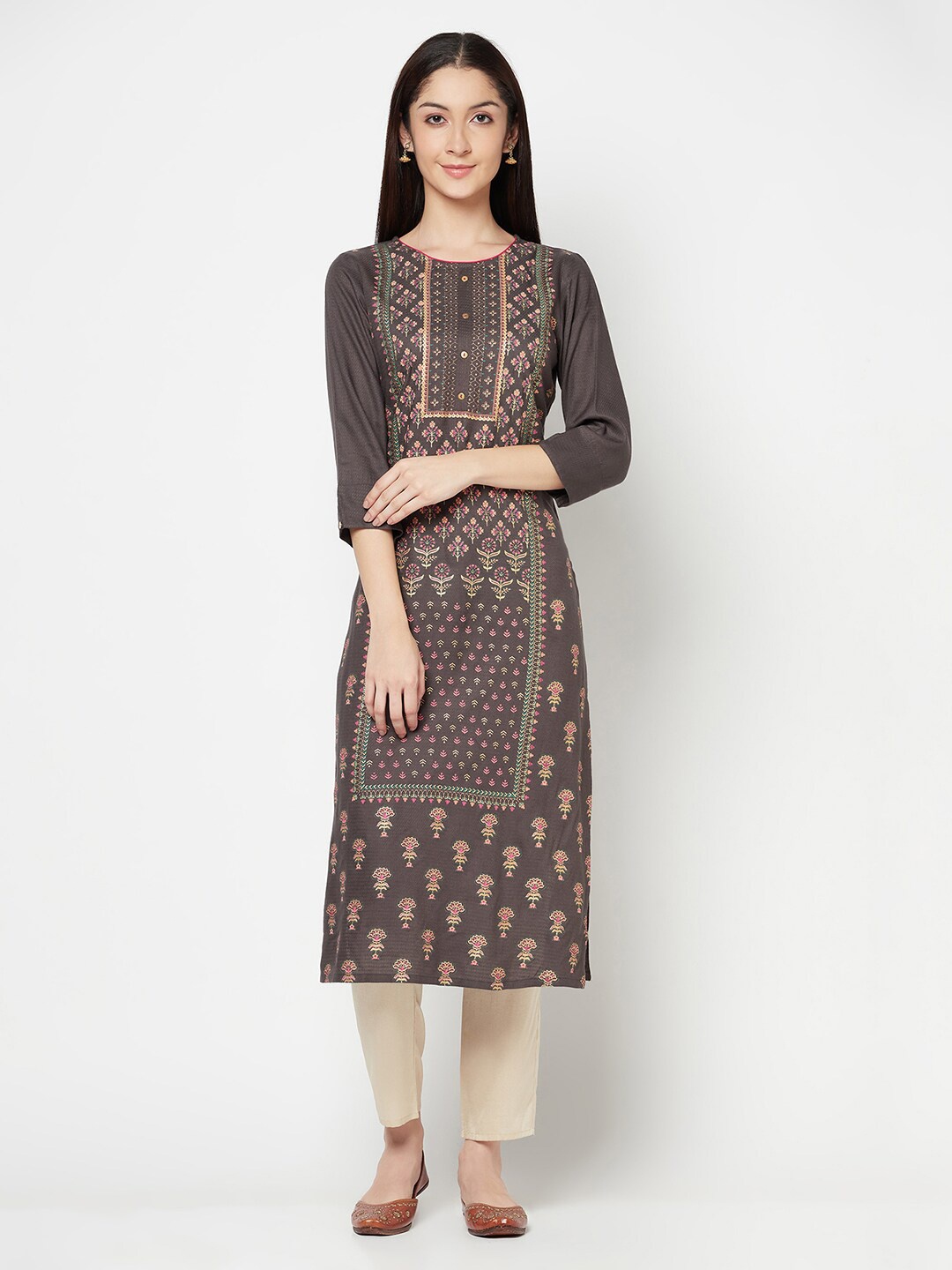

Cantabil Women Grey Ethnic Motifs Printed Kurti
