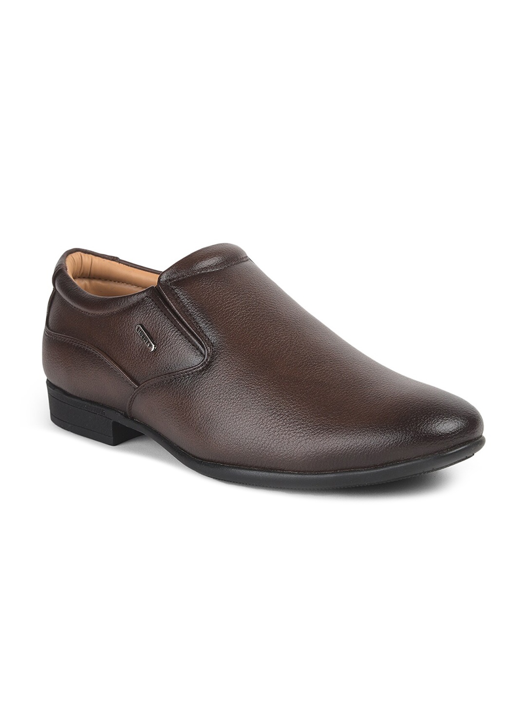 

Liberty Men Brown Solid Leather Formal Slip-On Shoes