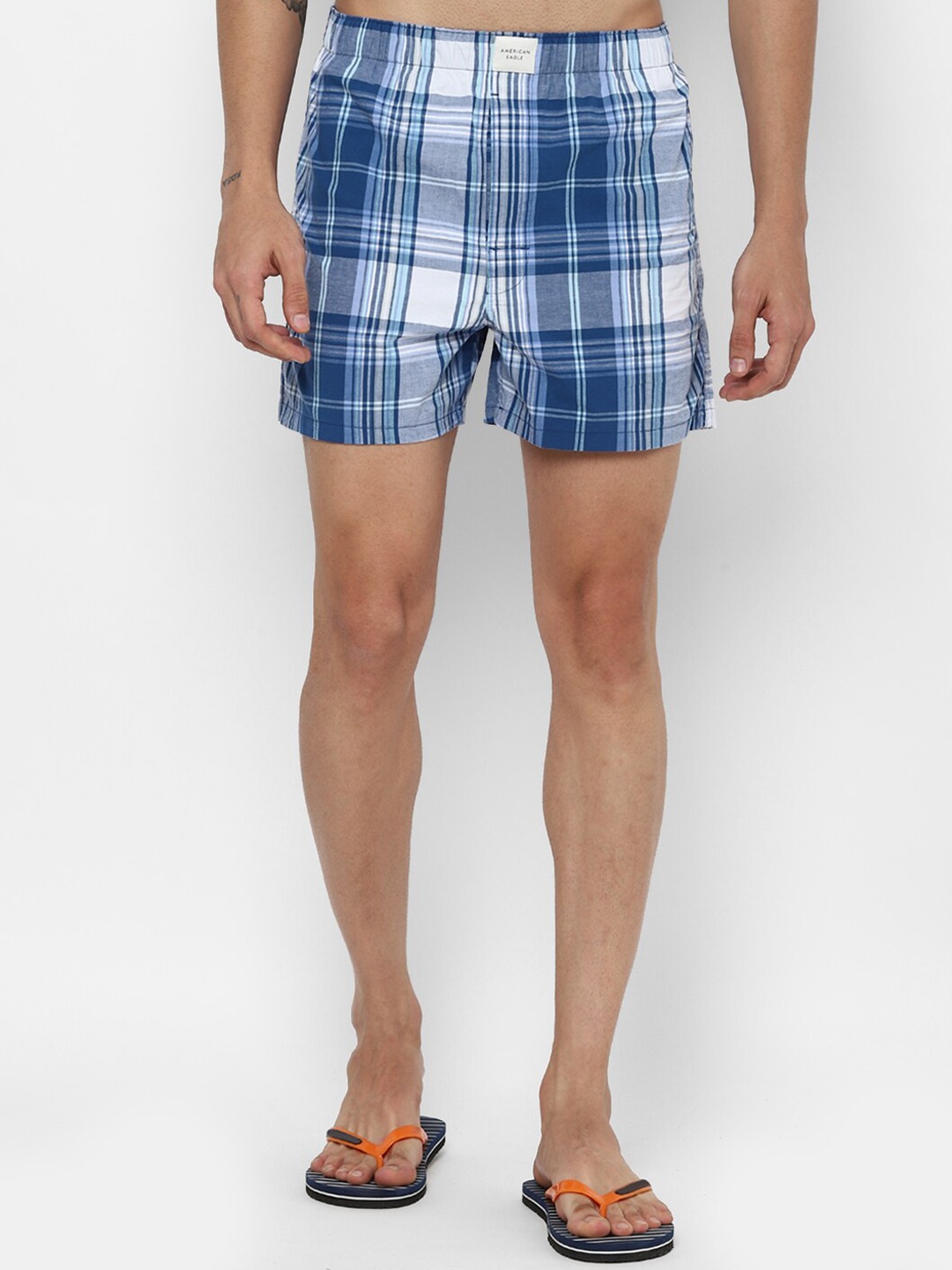 

AMERICAN EAGLE OUTFITTERS Men Blue & White Checked Boxers
