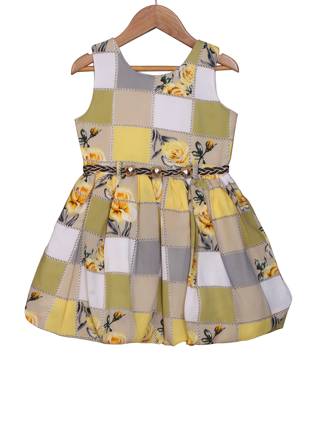 

Enfance Kids Girls Lemon Checks Floral Dress, Yellow