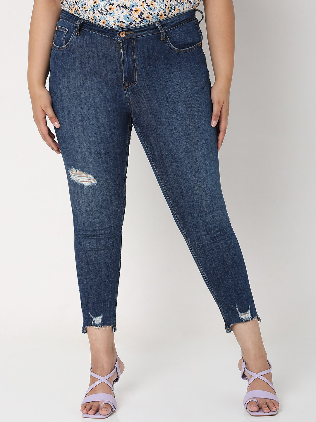 

VERO MODA CURVE Women Blue Skinny Fit Slash Knee Jeans