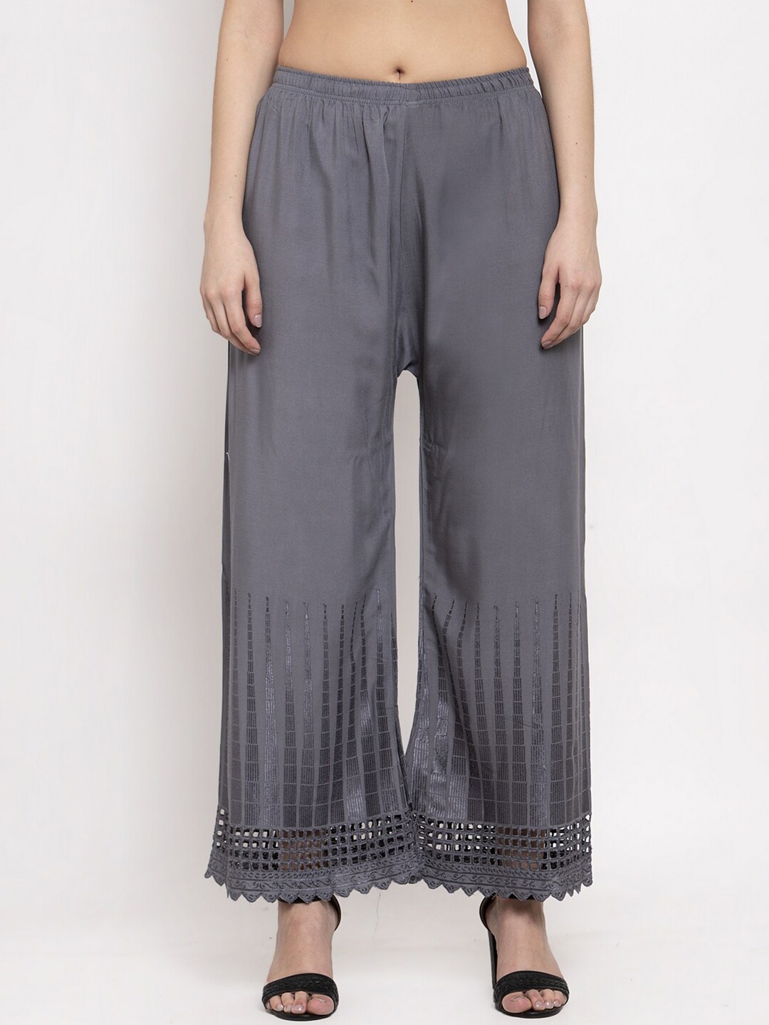 

Miaz Lifestyle Women Grey Embroidered Handloom Palazzos