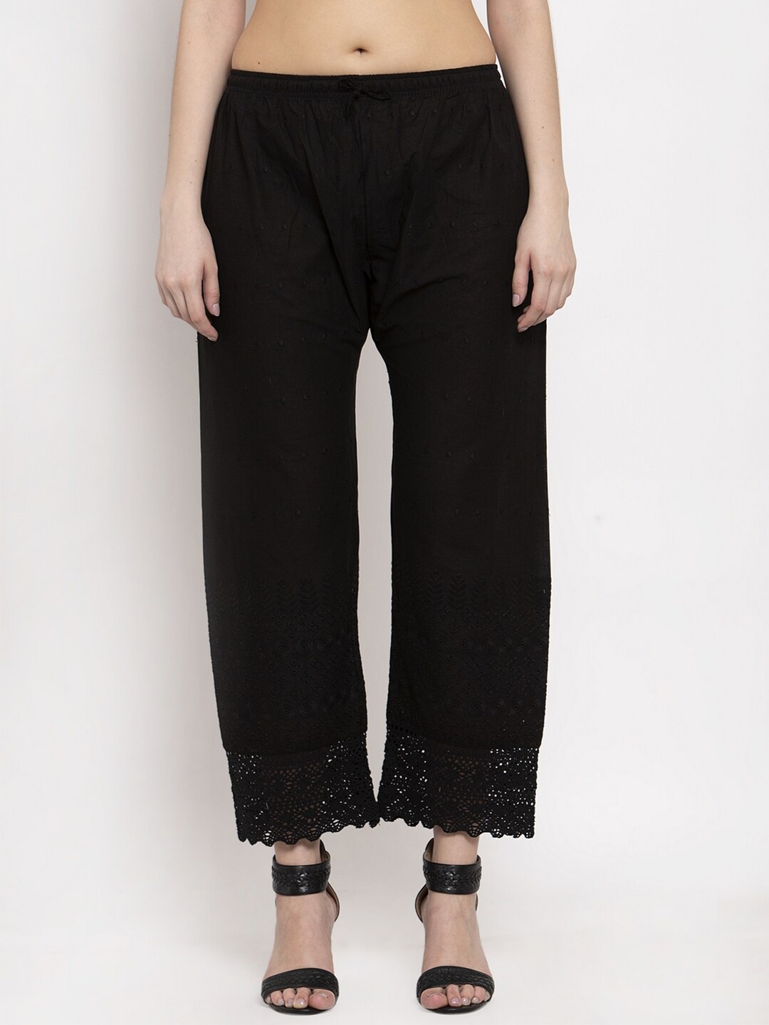

Miaz Lifestyle Women Black Hem Design Handloom Palazzos