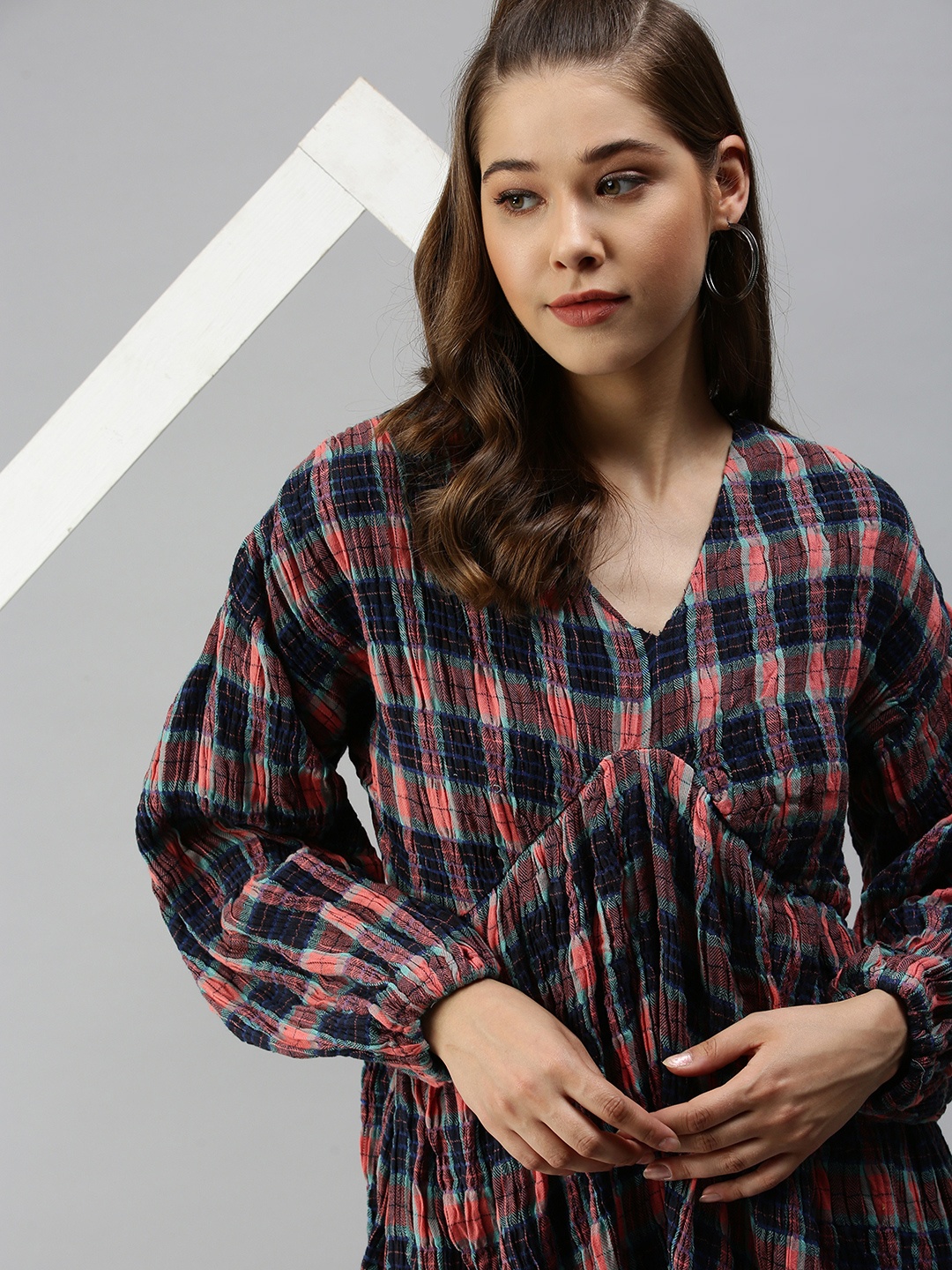 

SHOWOFF Multicoloured Checked A-Line Dress, Multi