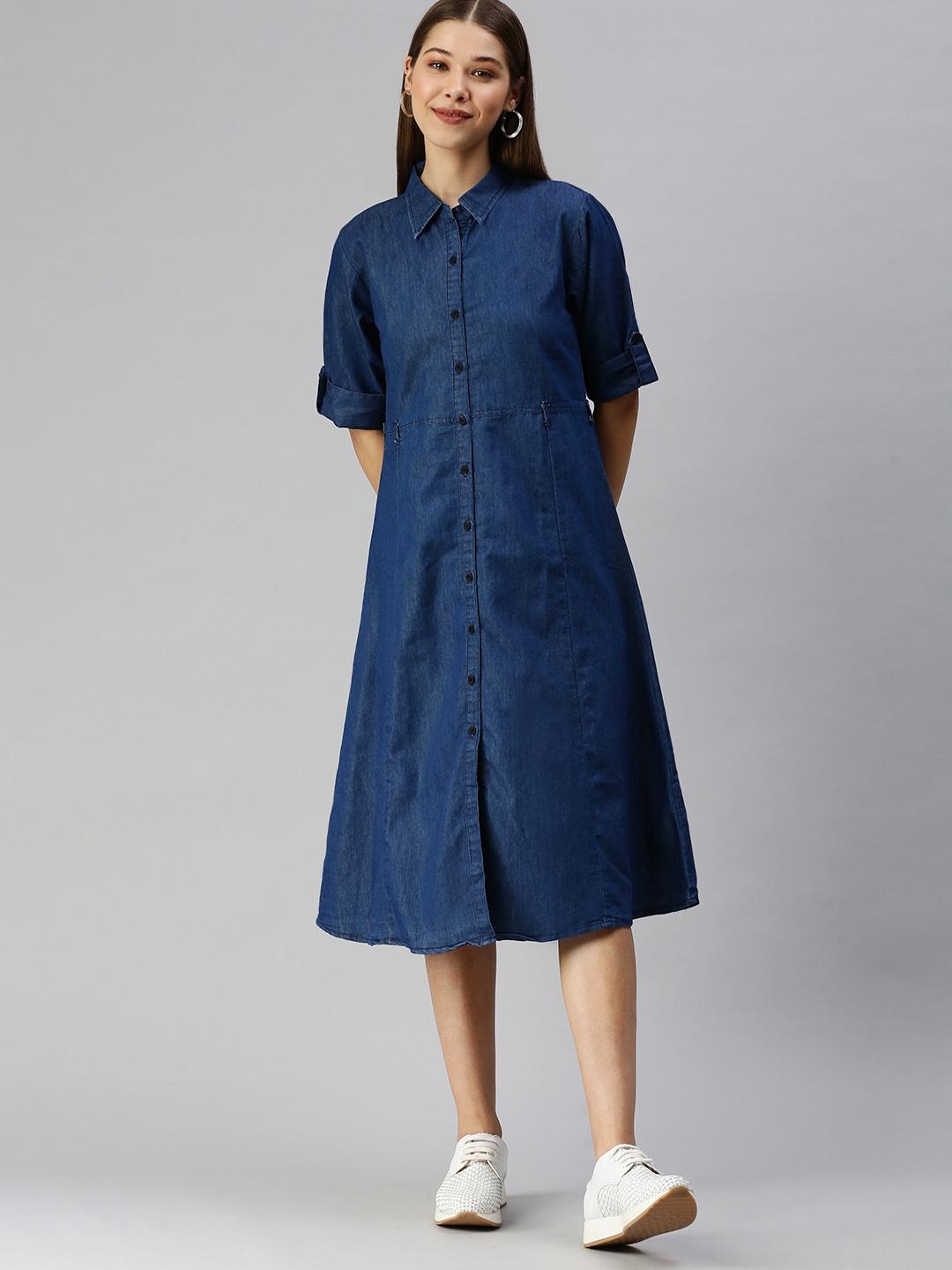 

SHOWOFF Blue Denim Shirt Midi Dress