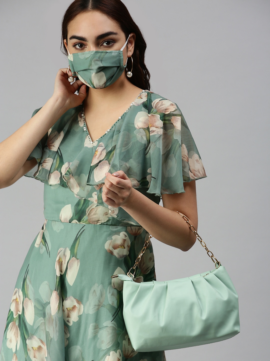 

SHOWOFF Green Floral Chiffon Maxi Dress