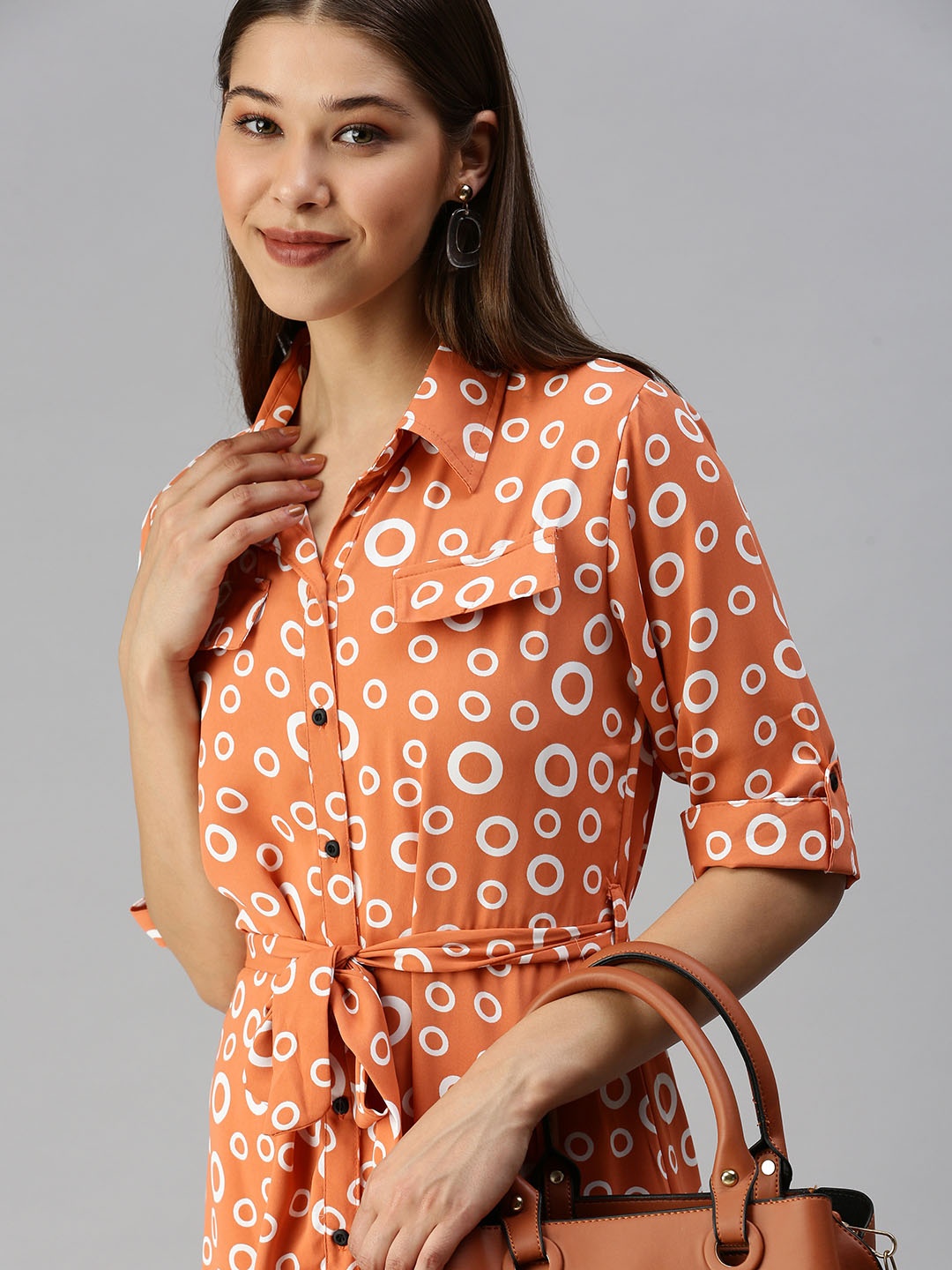 

SHOWOFF Orange Geometric Printed Shirt Dress