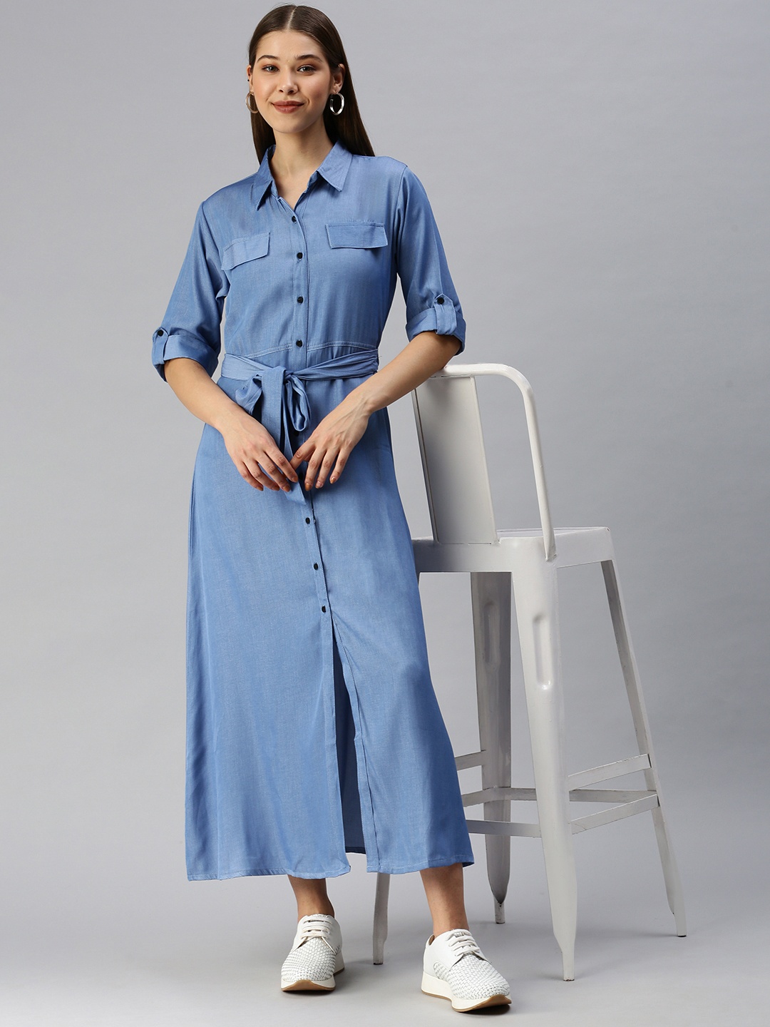 

SHOWOFF Blue Denim Shirt Maxi Dress