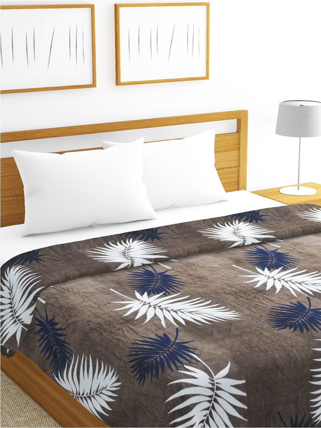 

BIANCA Charcoal & White Floral Microfiber AC Room 233 GSM Nautical Double Bed Blanket