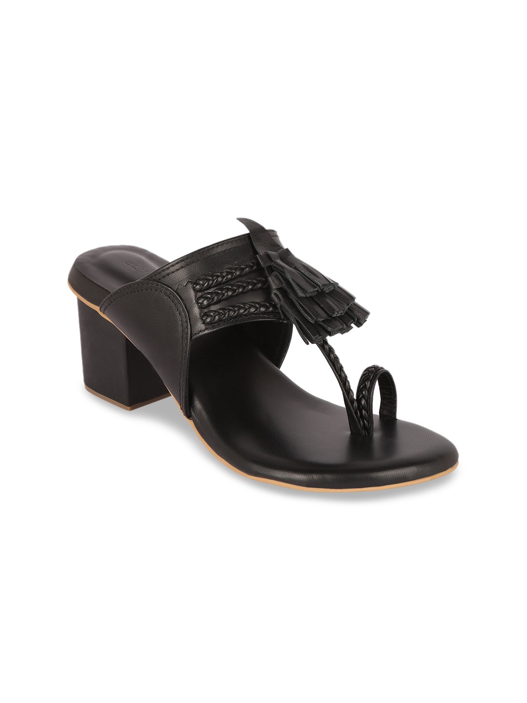 

BLUE BAKSA Black Leather Block Sandals with Laser Cuts