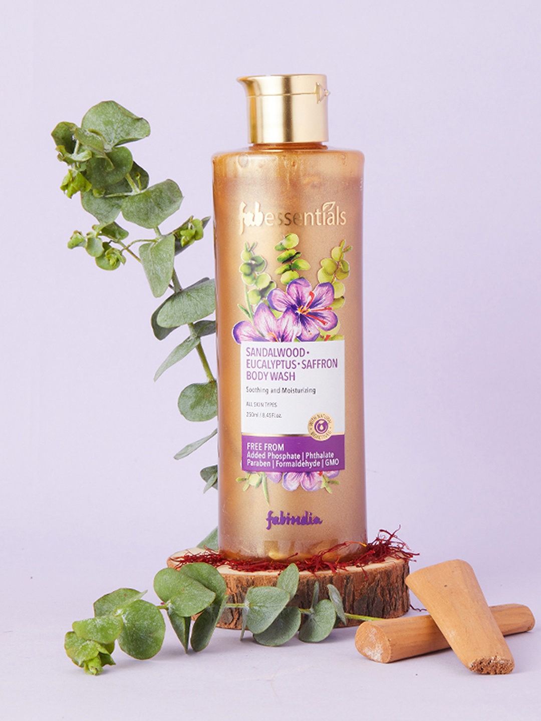 

fabessential Sandalwood Eucalyptus Saffron Body Wash - 250 ml, Gold