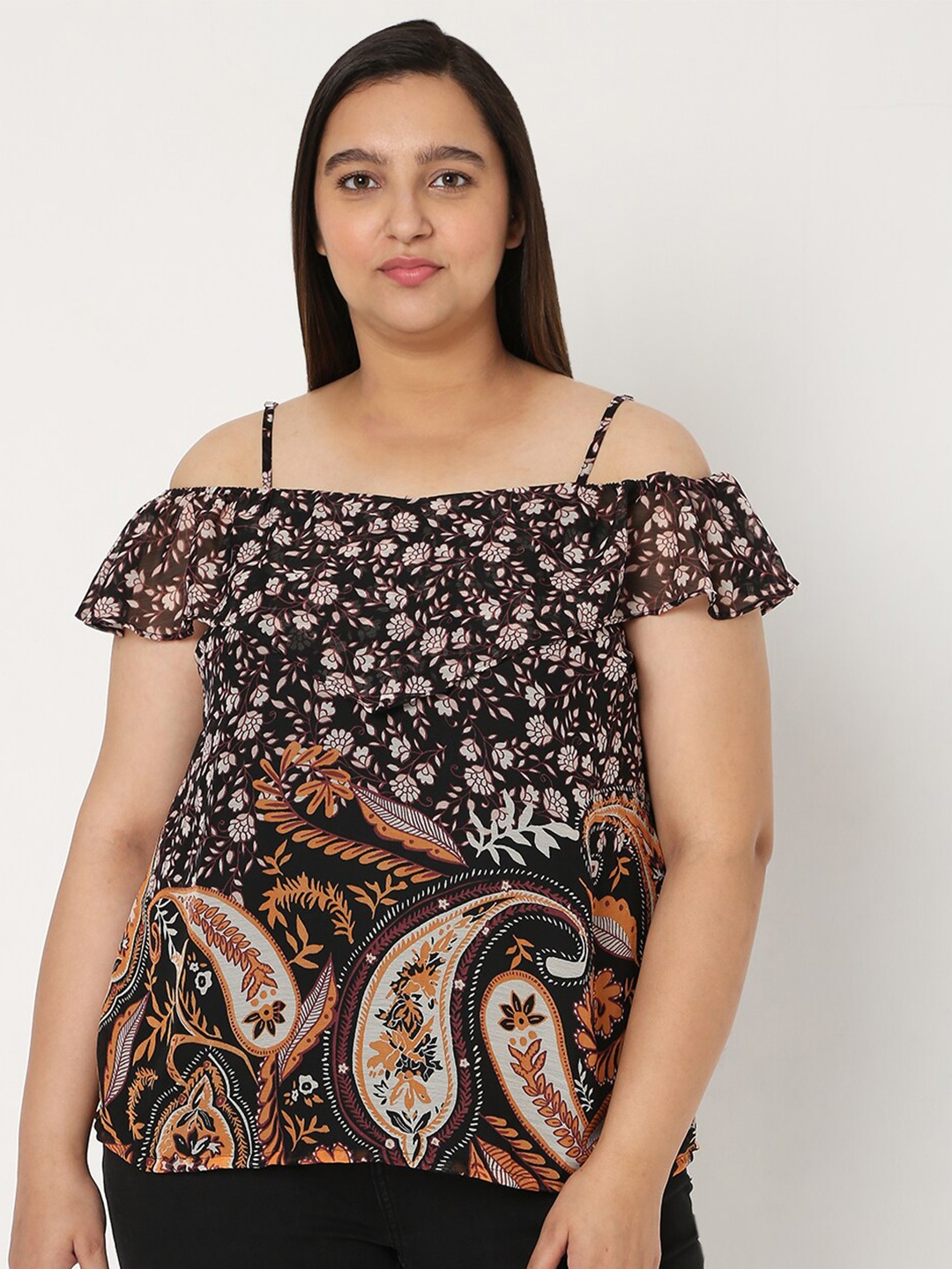 

VERO MODA CURVE Women Plus Size Black Printed Bardot Top