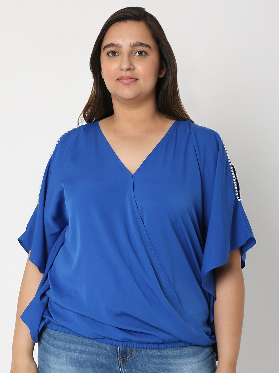 

VERO MODA CURVE Blue Wrap Top