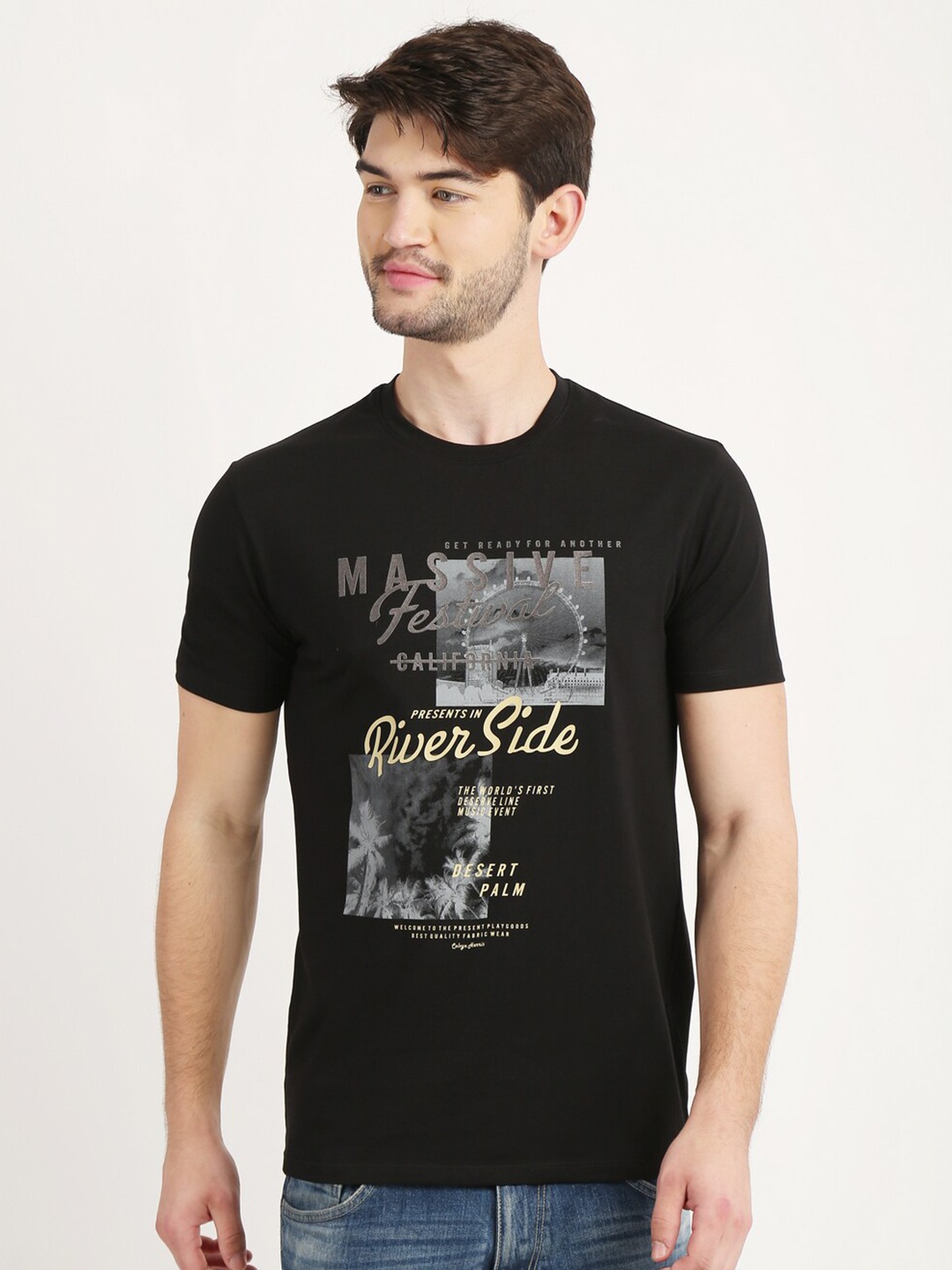 

COLVYNHARRIS JEANS Men Black Typography Printed T-shirt