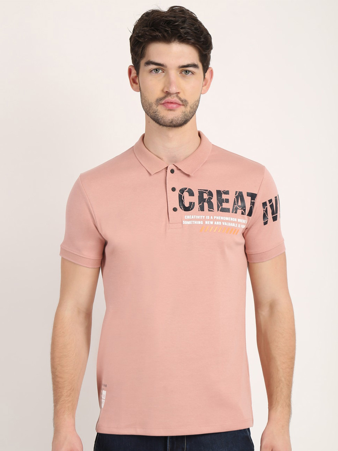 

COLVYNHARRIS JEANS Men Peach-Coloured Polo Collar T-shirt