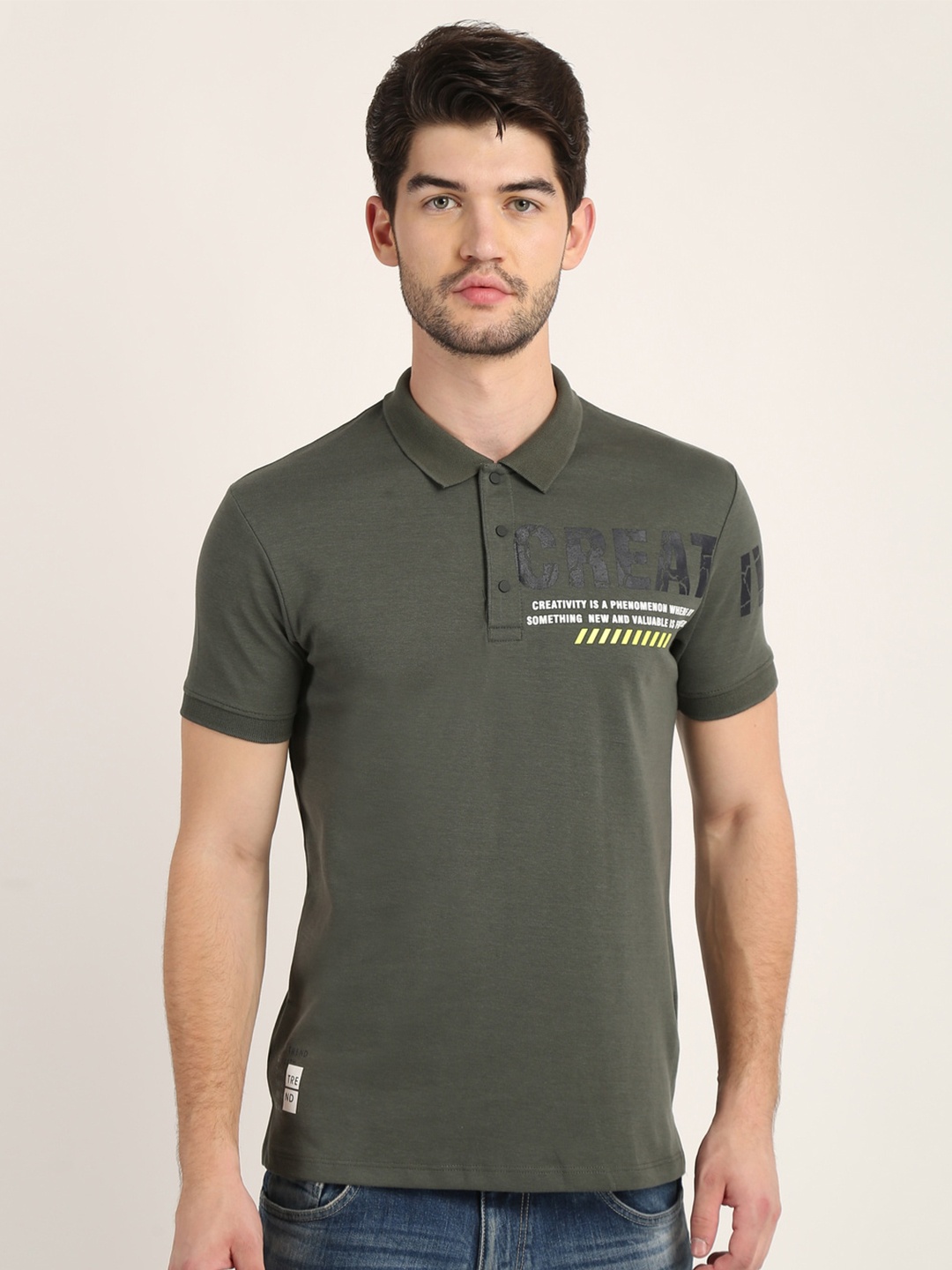 

COLVYNHARRIS JEANS Men Green Digital Printed Short Sleeve Polo Collar T-shirt