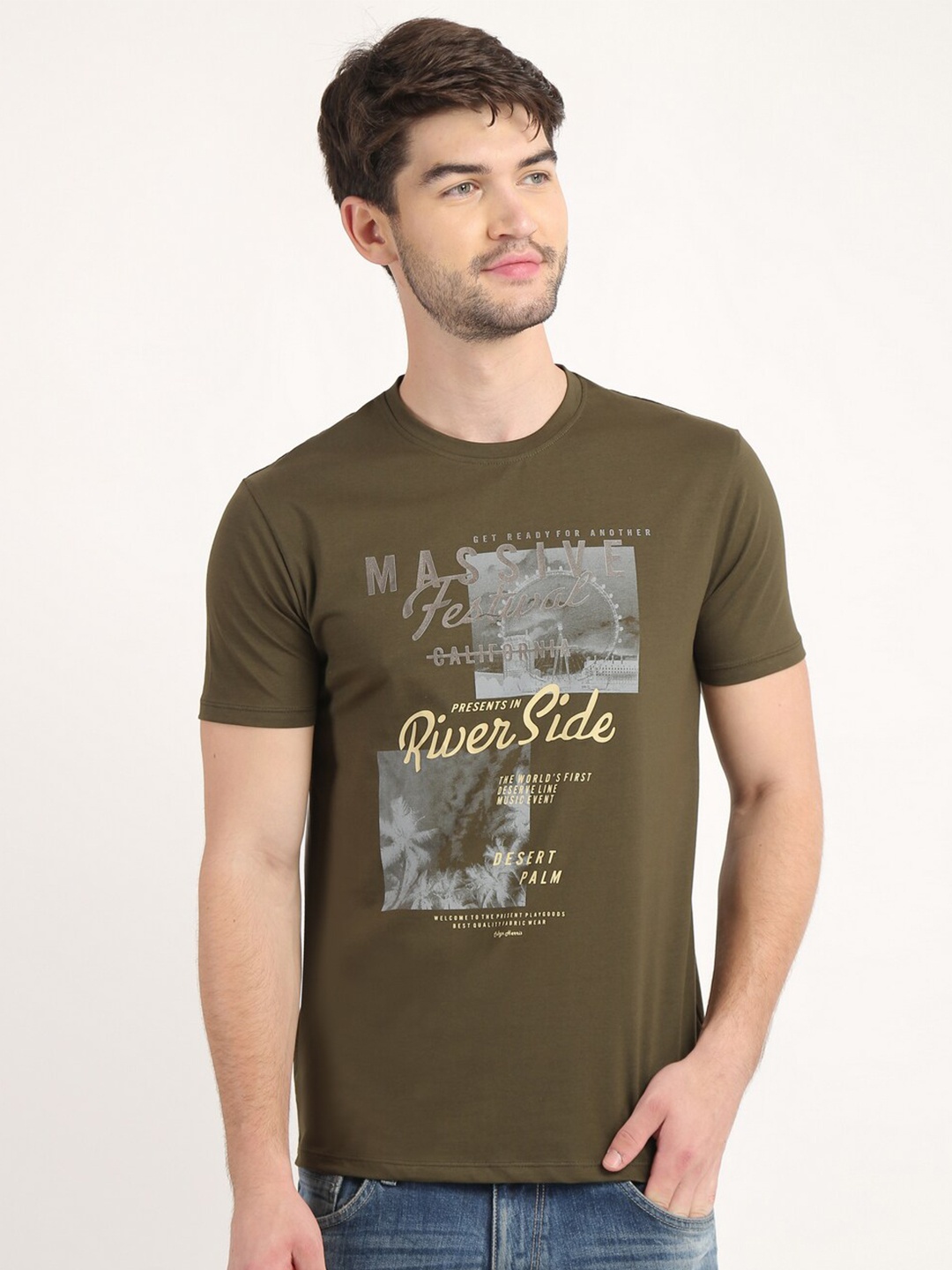 

COLVYNHARRIS JEANS Men Olive Green Printed T-shirt
