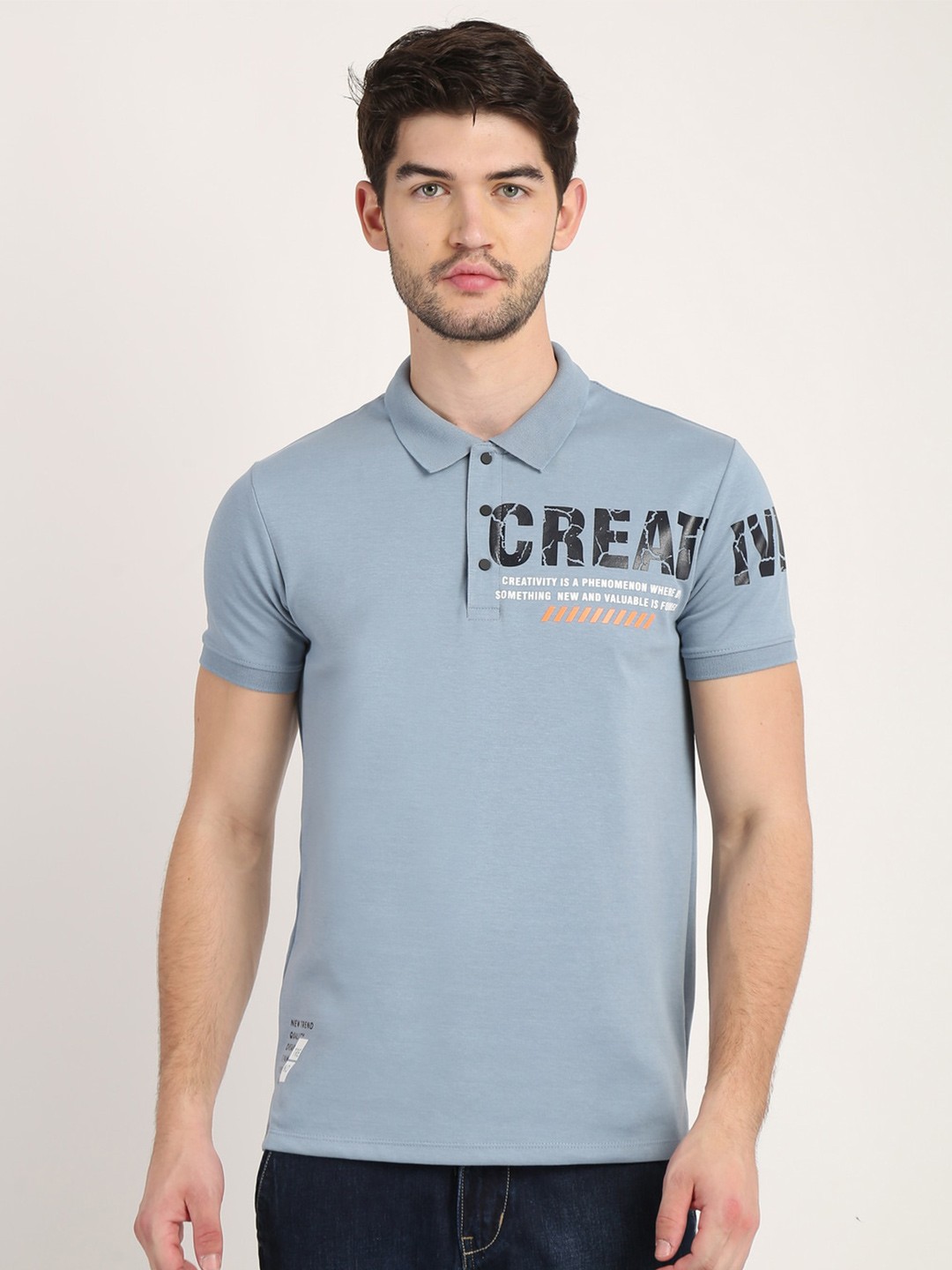 

COLVYNHARRIS JEANS Men Blue Typography Printed Polo Collar T-shirt