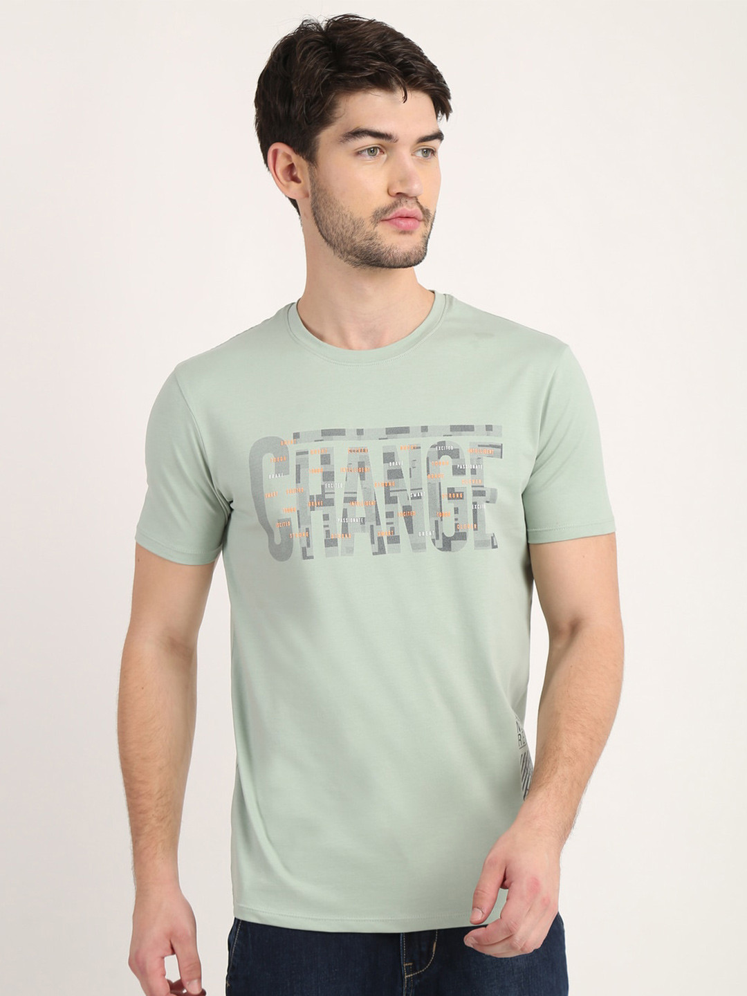 

COLVYNHARRIS JEANS Men Green Typography Printed Applique T-shirt