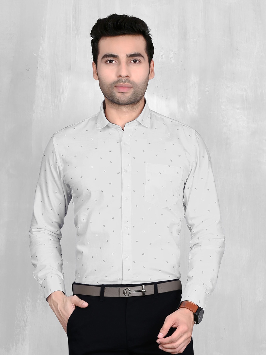 

5TH ANFOLD Men White Slim Fit Micro Ditsy Printed Formal Shirt