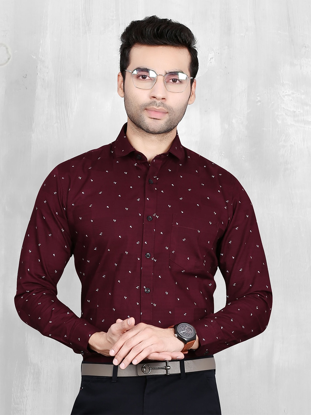 

5TH ANFOLD Men Maroon Slim Fit Printed Formal Shirt