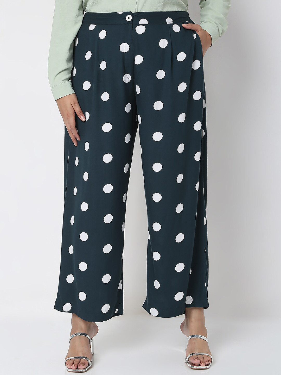 

VERO MODA CURVE Women Green Printed High-Rise Trousers