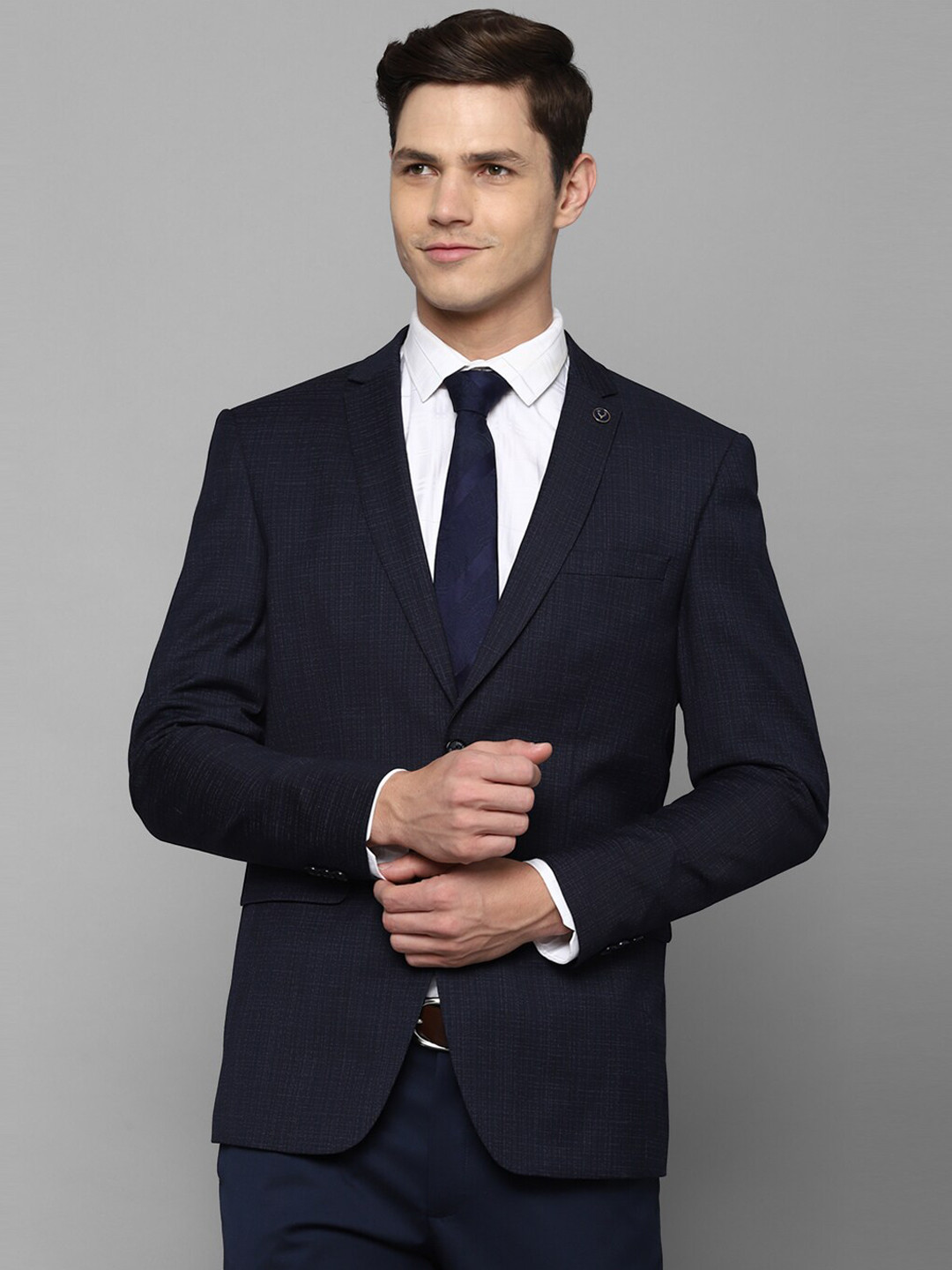 

Allen Solly Men Navy Blue Printed Single-Breasted Slim-Fit Formal Blazer