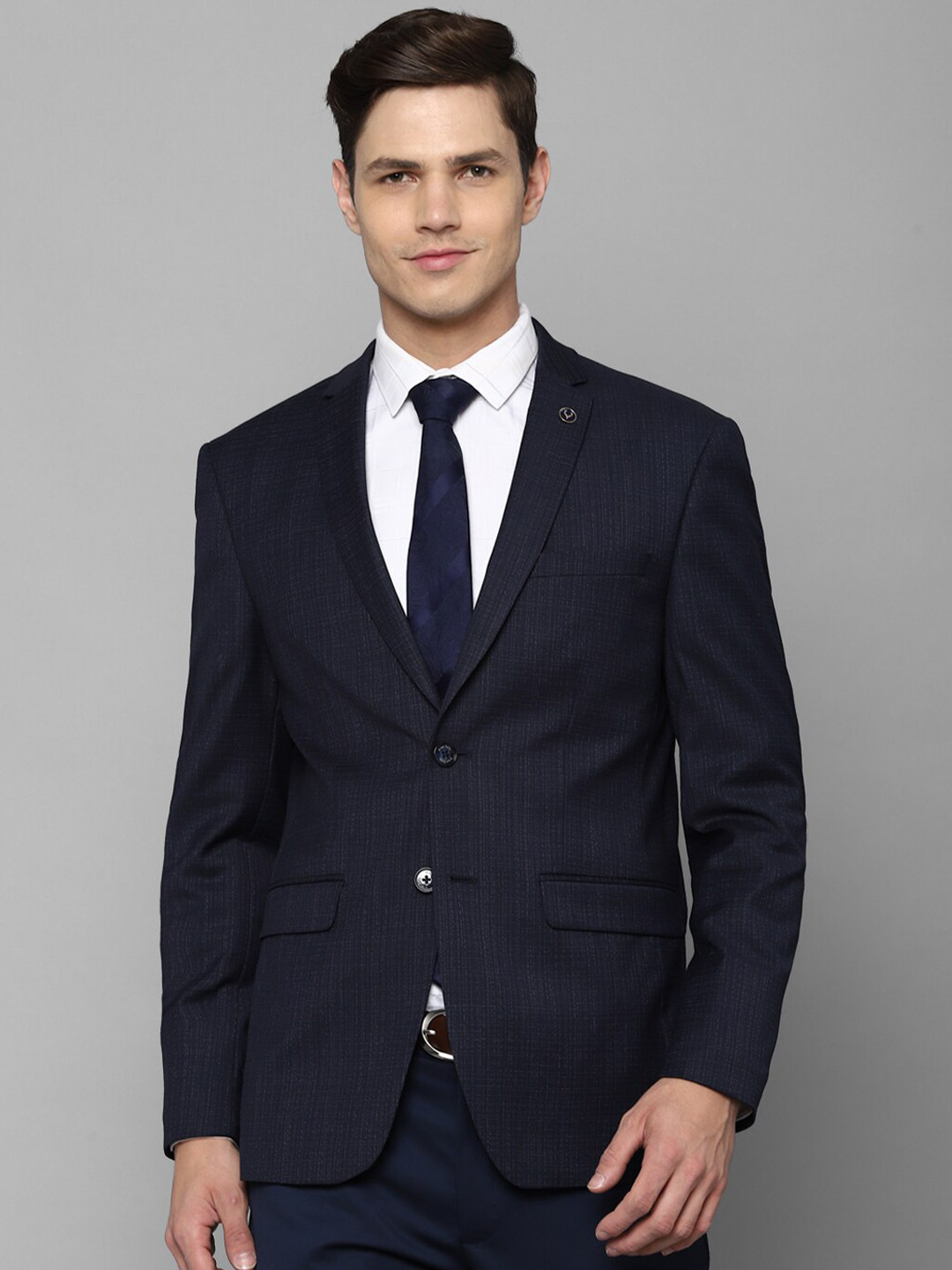 

Allen Solly Men Navy Blue Self-Design Single-Breasted Slim-Fit Formal Blazer