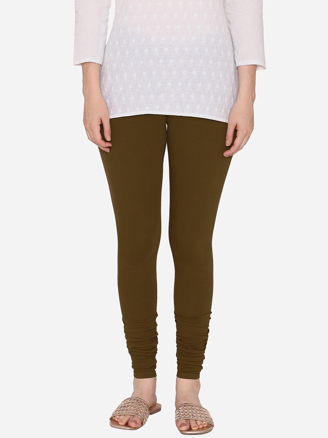 

Vami Women Coffee Brown Solid Churidar-Length Leggings