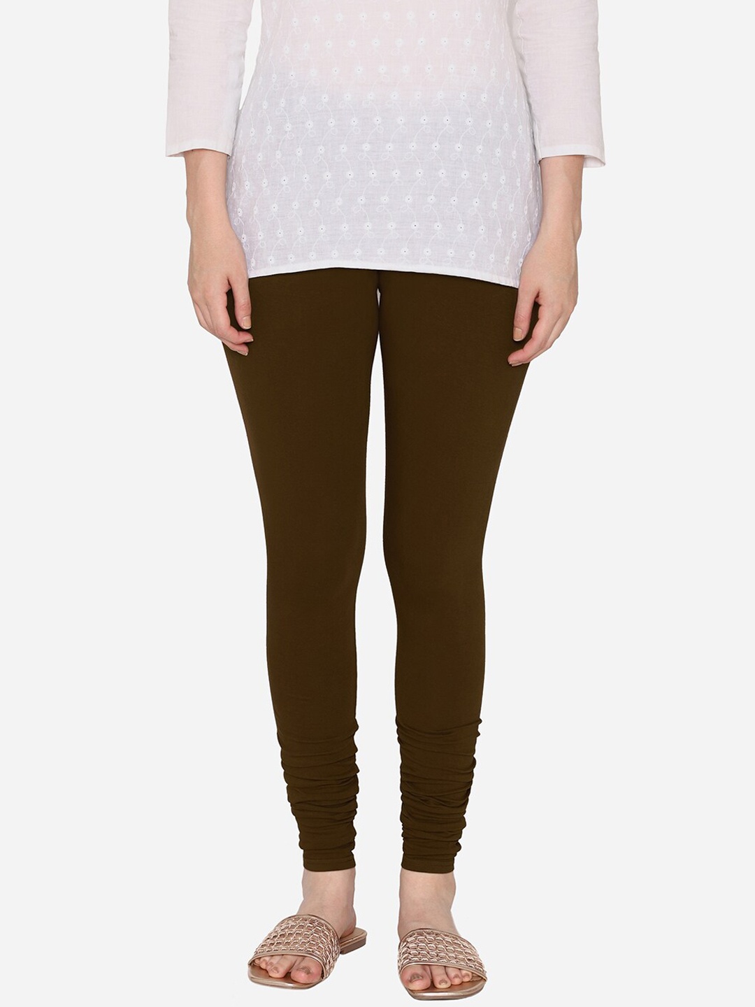 

Vami Women Coffee Brown Solid Churidar-Length Leggings